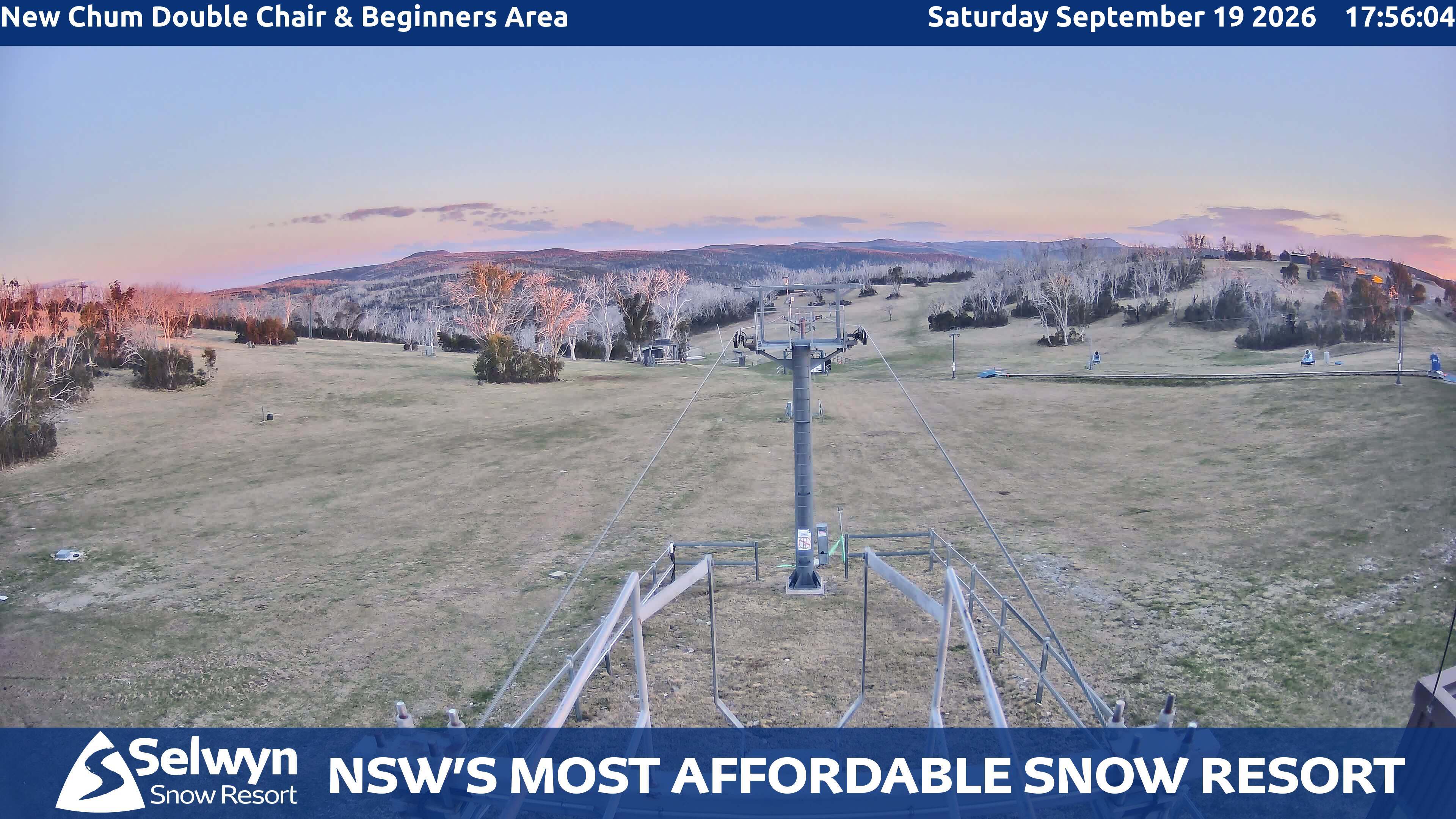 Selwyn Snow Resort New Chum Double Chair and Beginners Area snow cam captured at 19 September 2026 at 6:01 pm AEST