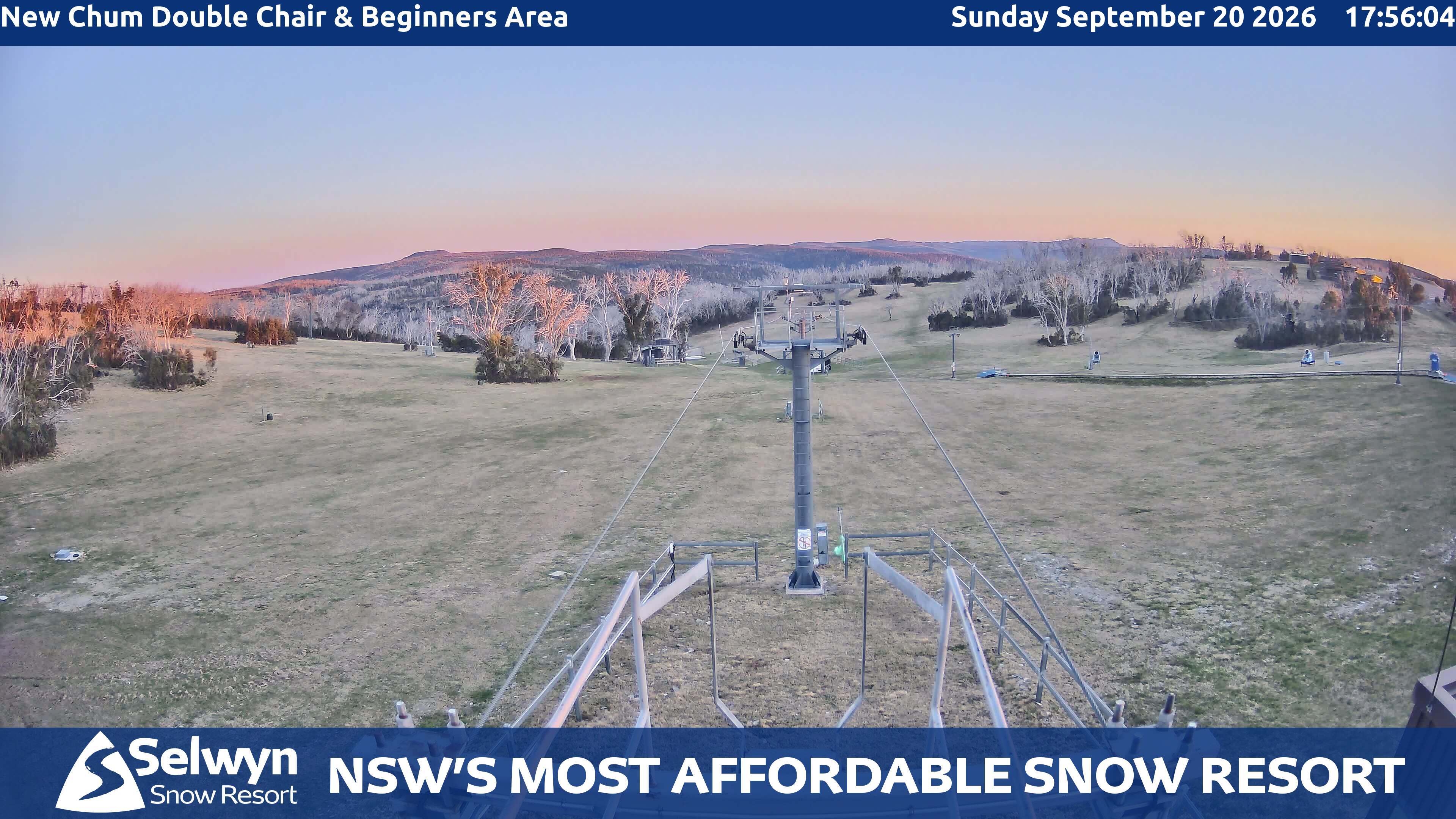 Selwyn Snow Resort New Chum Double Chair and Beginners Area snow cam captured at 20 September 2026 at 5:59 pm AEST
