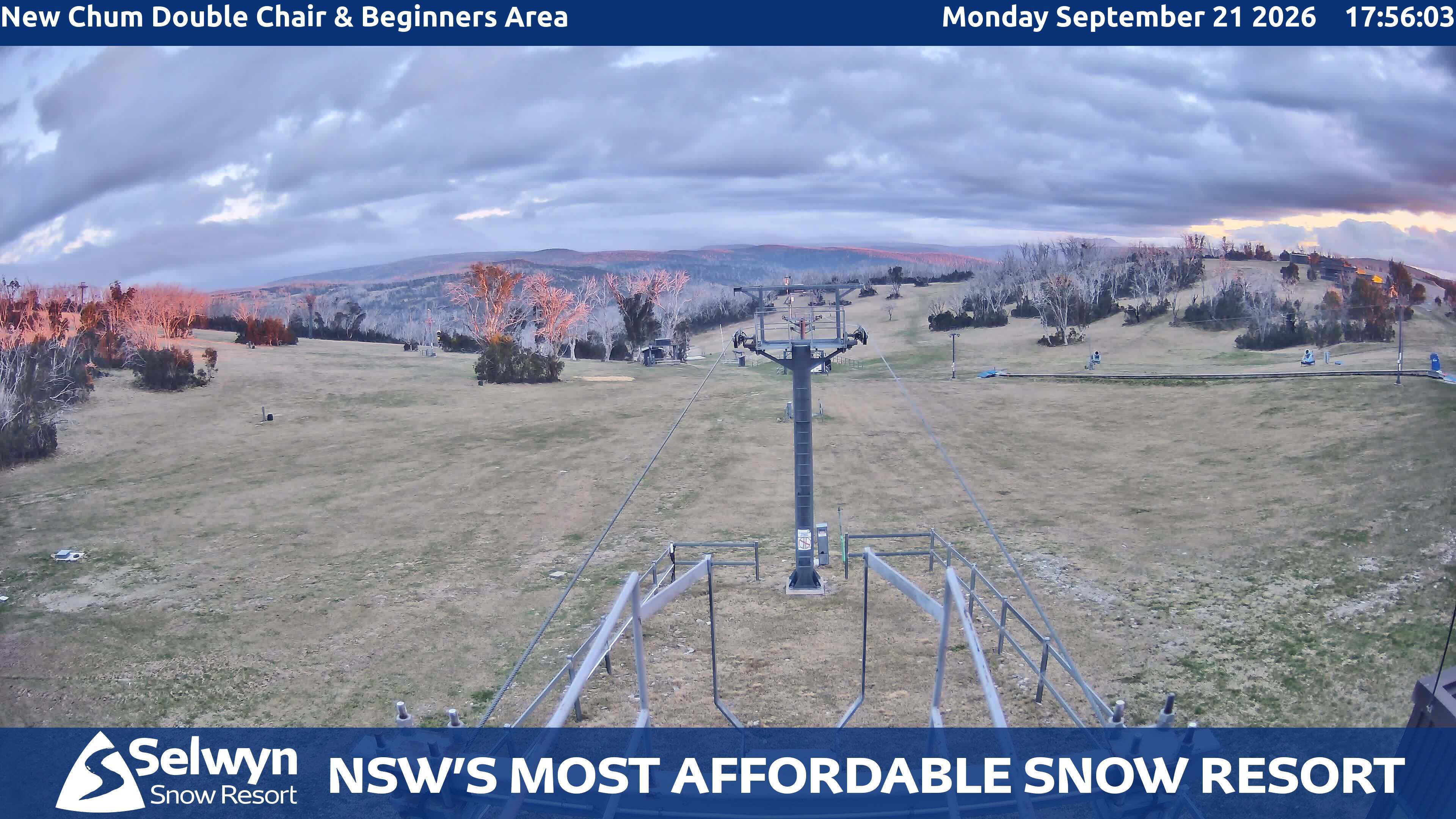 Selwyn Snow Resort New Chum Double Chair and Beginners Area snow cam captured at 21 September 2026 at 6:04 pm AEST