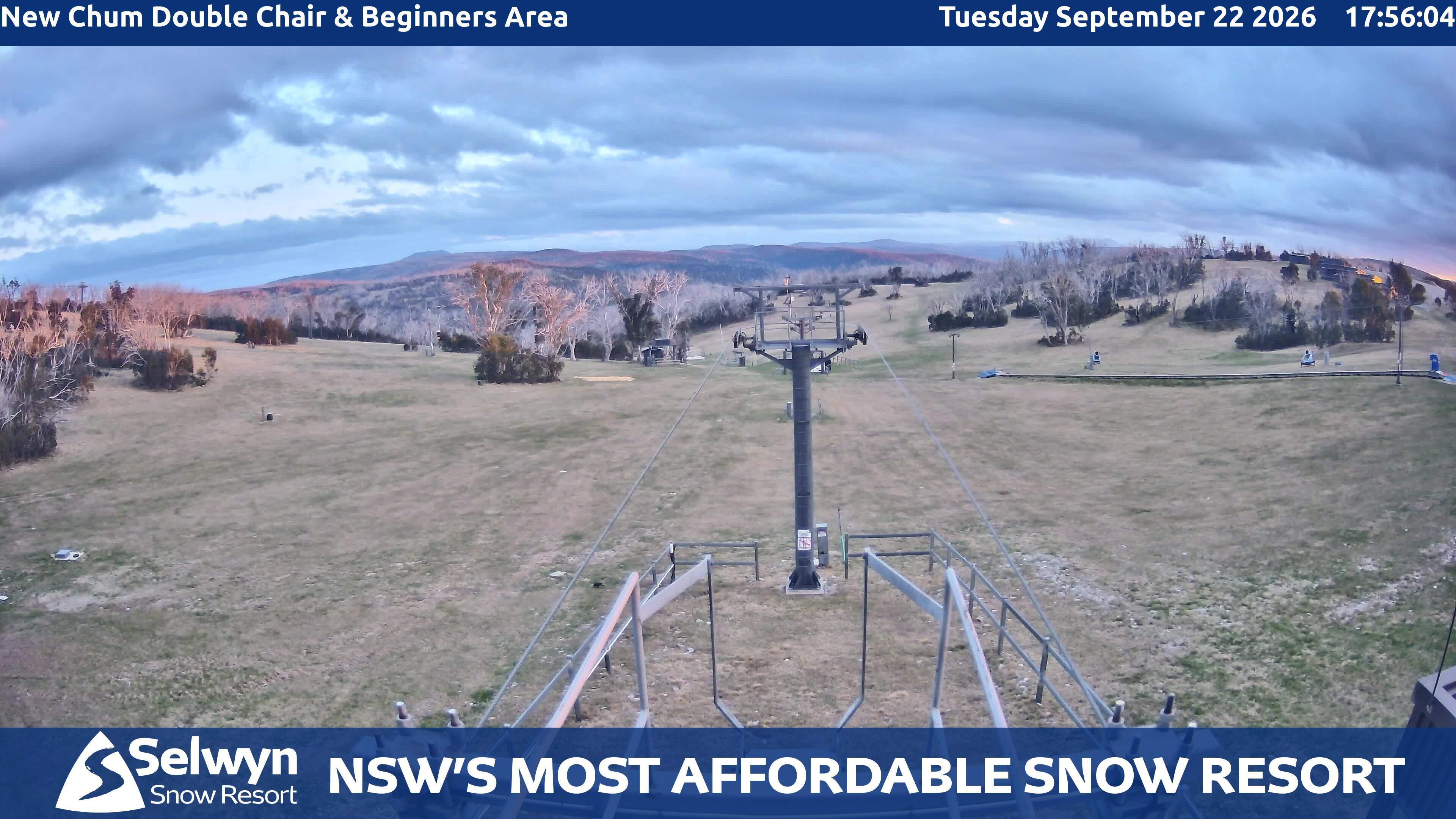 Selwyn Snow Resort New Chum Double Chair and Beginners Area snow cam captured at 22 September 2026 at 6:07 pm AEST
