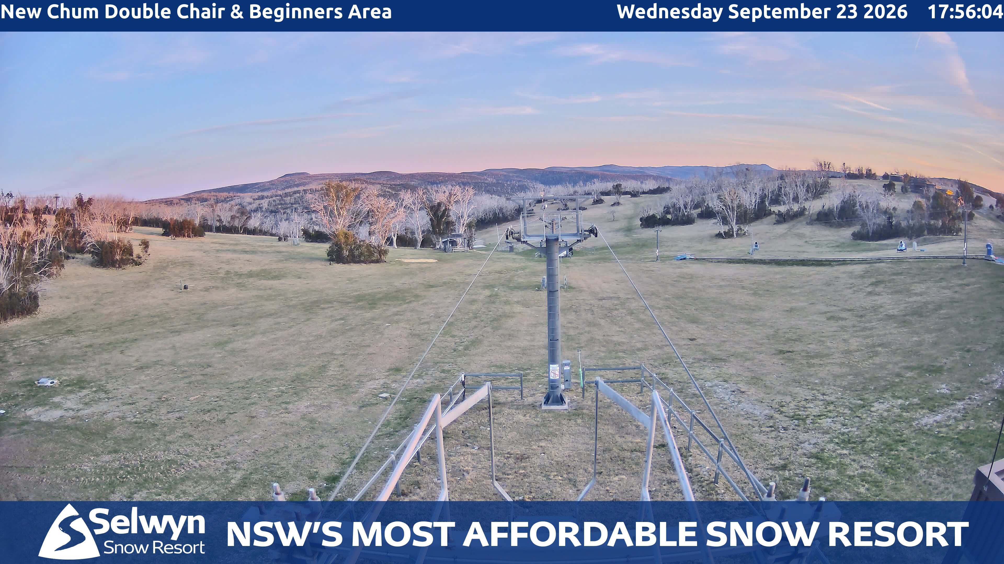 Selwyn Snow Resort New Chum Double Chair and Beginners Area snow cam captured at 23 September 2026 at 5:56 pm AEST
