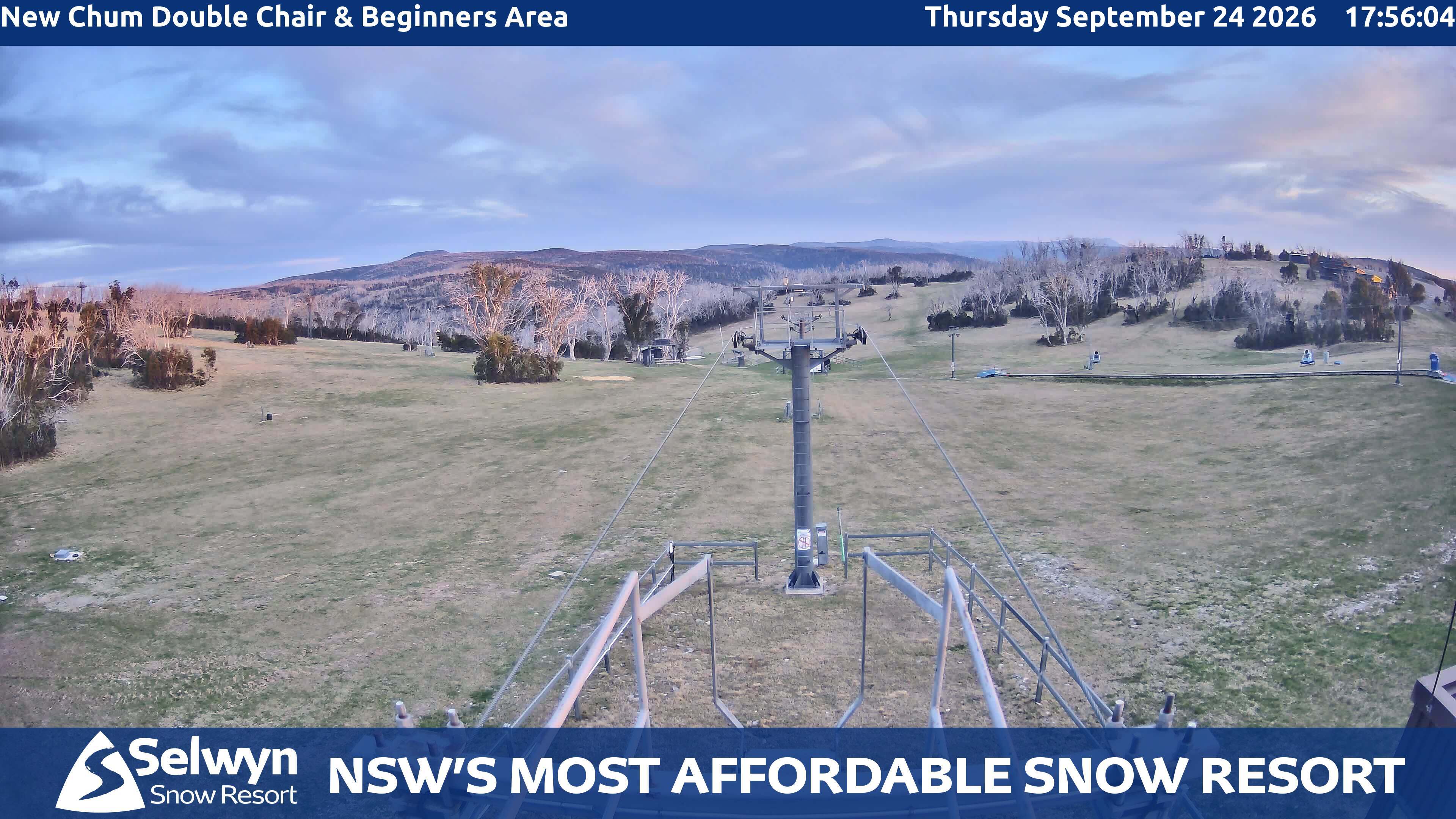Selwyn Snow Resort New Chum Double Chair and Beginners Area snow cam captured at 24 September 2026 at 6:01 pm AEST