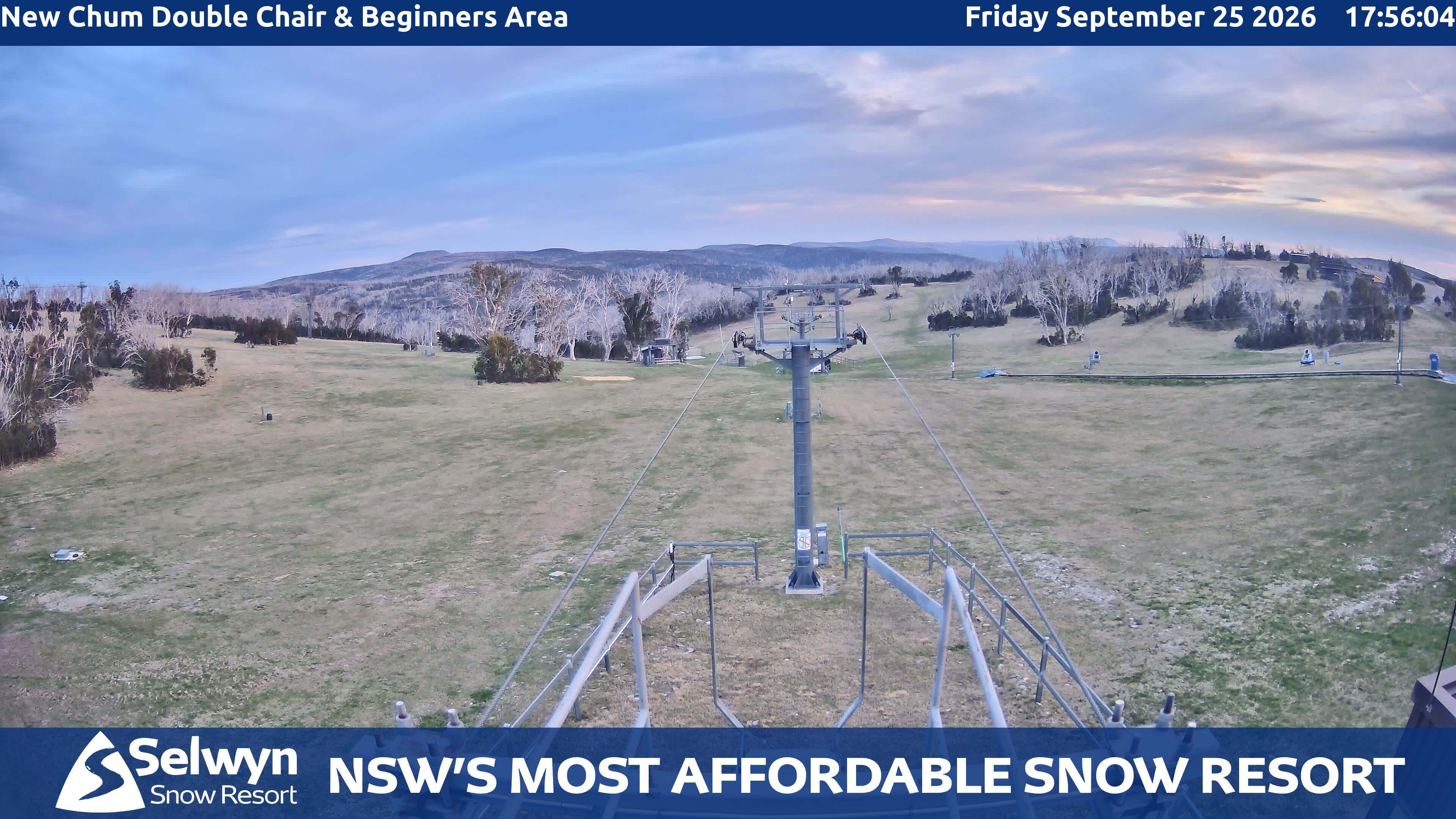 Selwyn Snow Resort New Chum Double Chair and Beginners Area snow cam captured at 25 September 2026 at 6:05 pm AEST