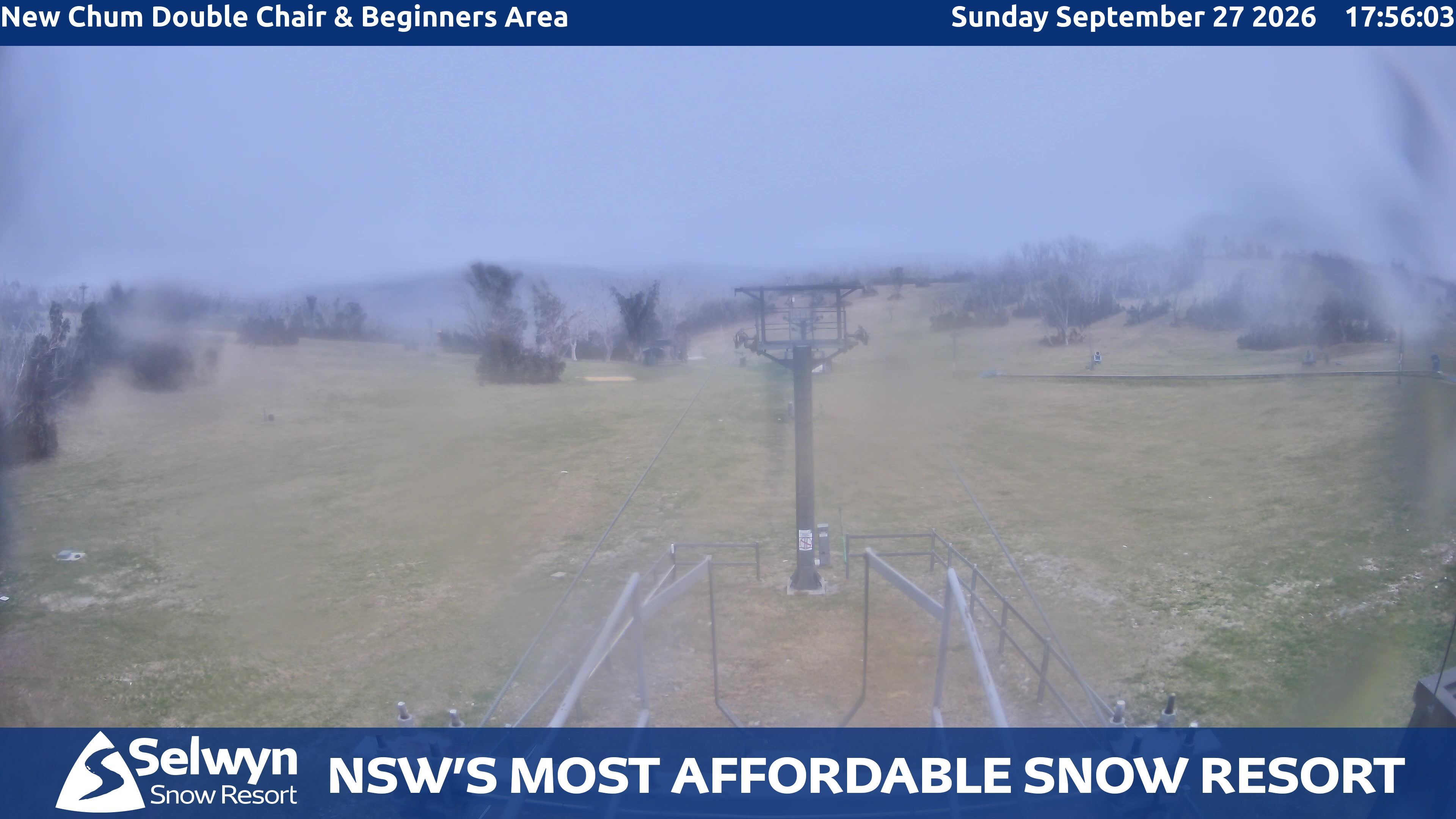 Selwyn Snow Resort New Chum Double Chair and Beginners Area snow cam captured at 27 September 2026 at 6:30 pm AEST