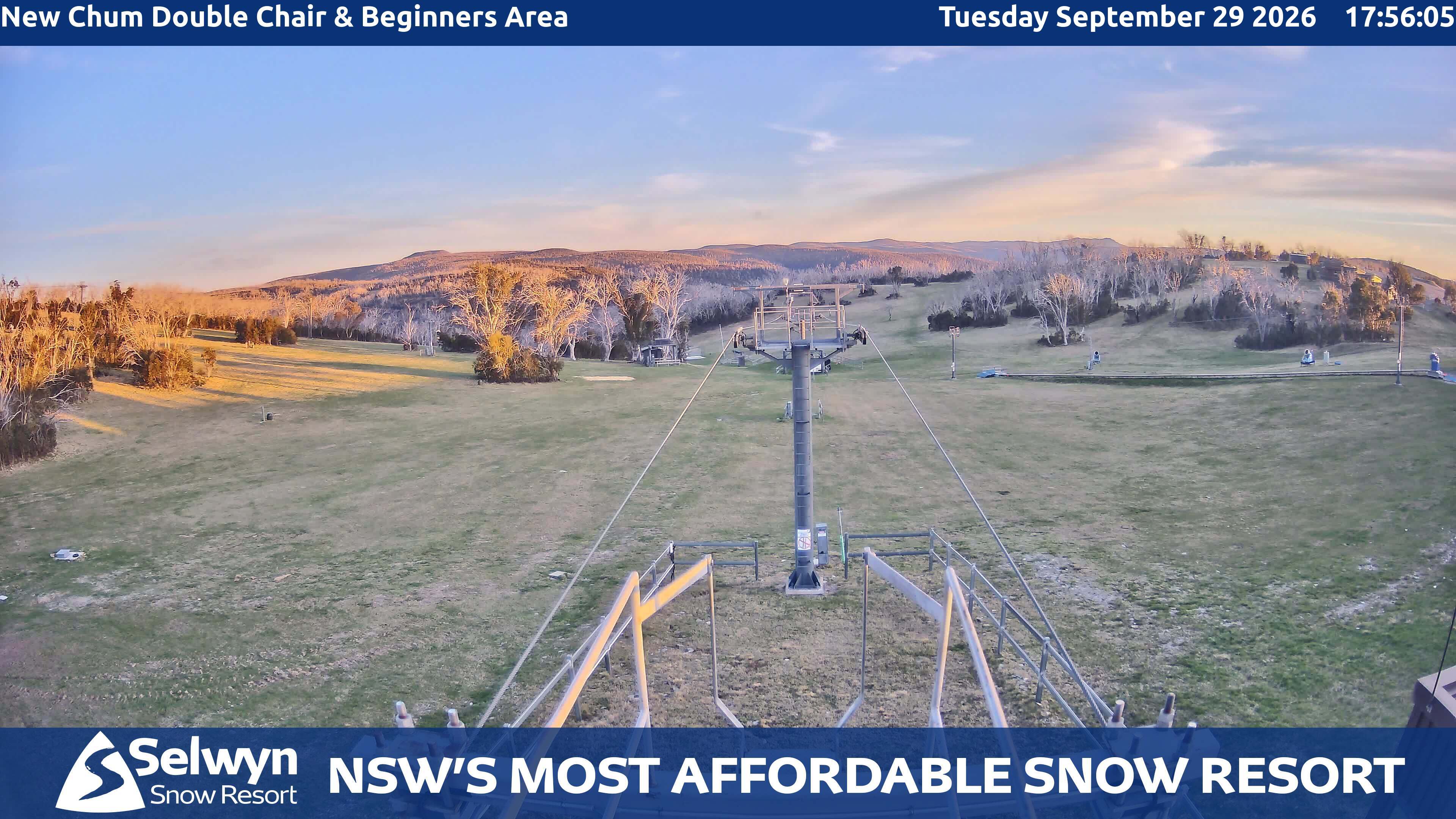 Selwyn Snow Resort New Chum Double Chair and Beginners Area snow cam captured at 29 September 2026 at 6:02 pm AEST