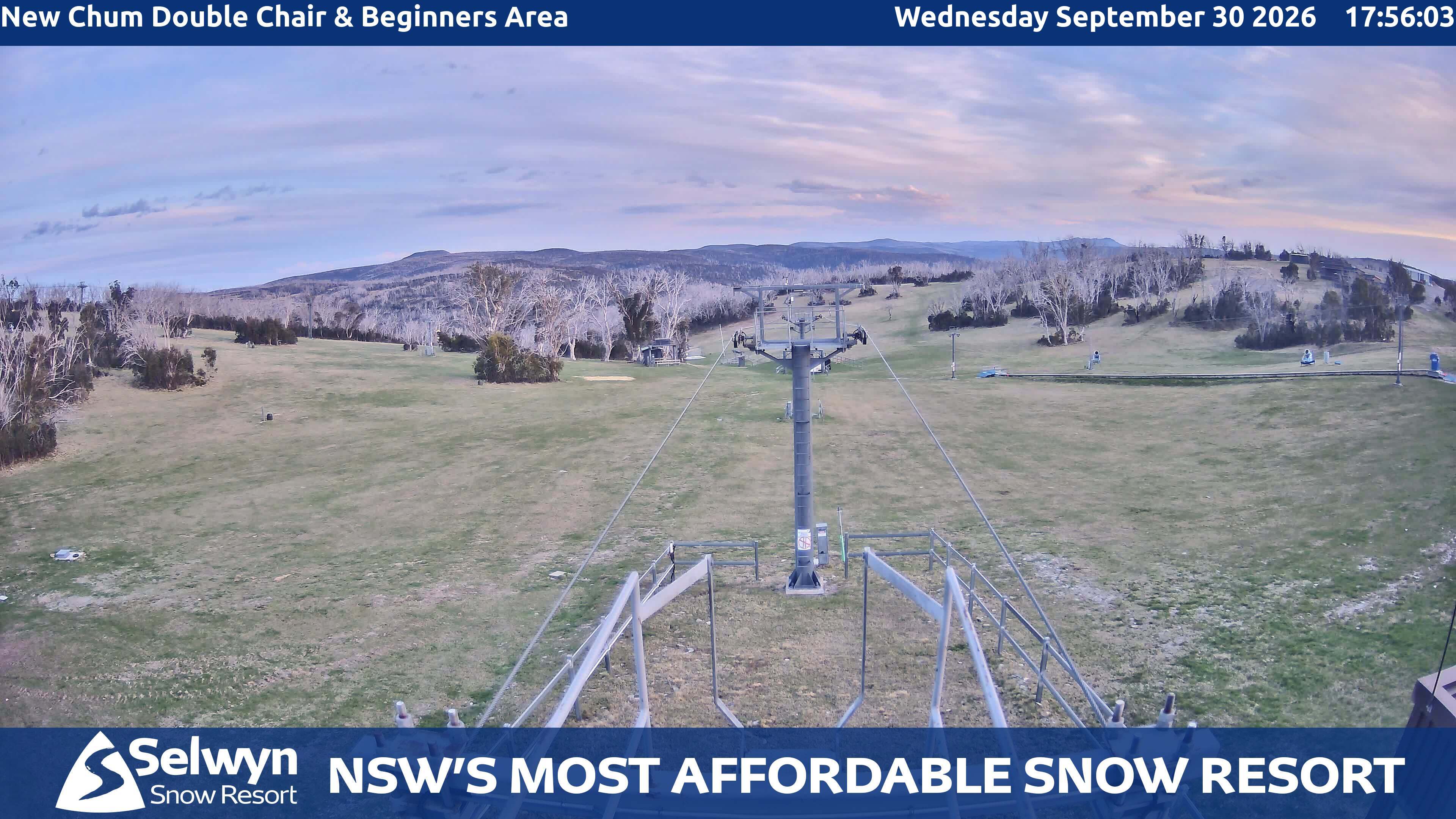 Selwyn Snow Resort New Chum Double Chair and Beginners Area snow cam captured at 30 September 2026 at 6:13 pm AEST