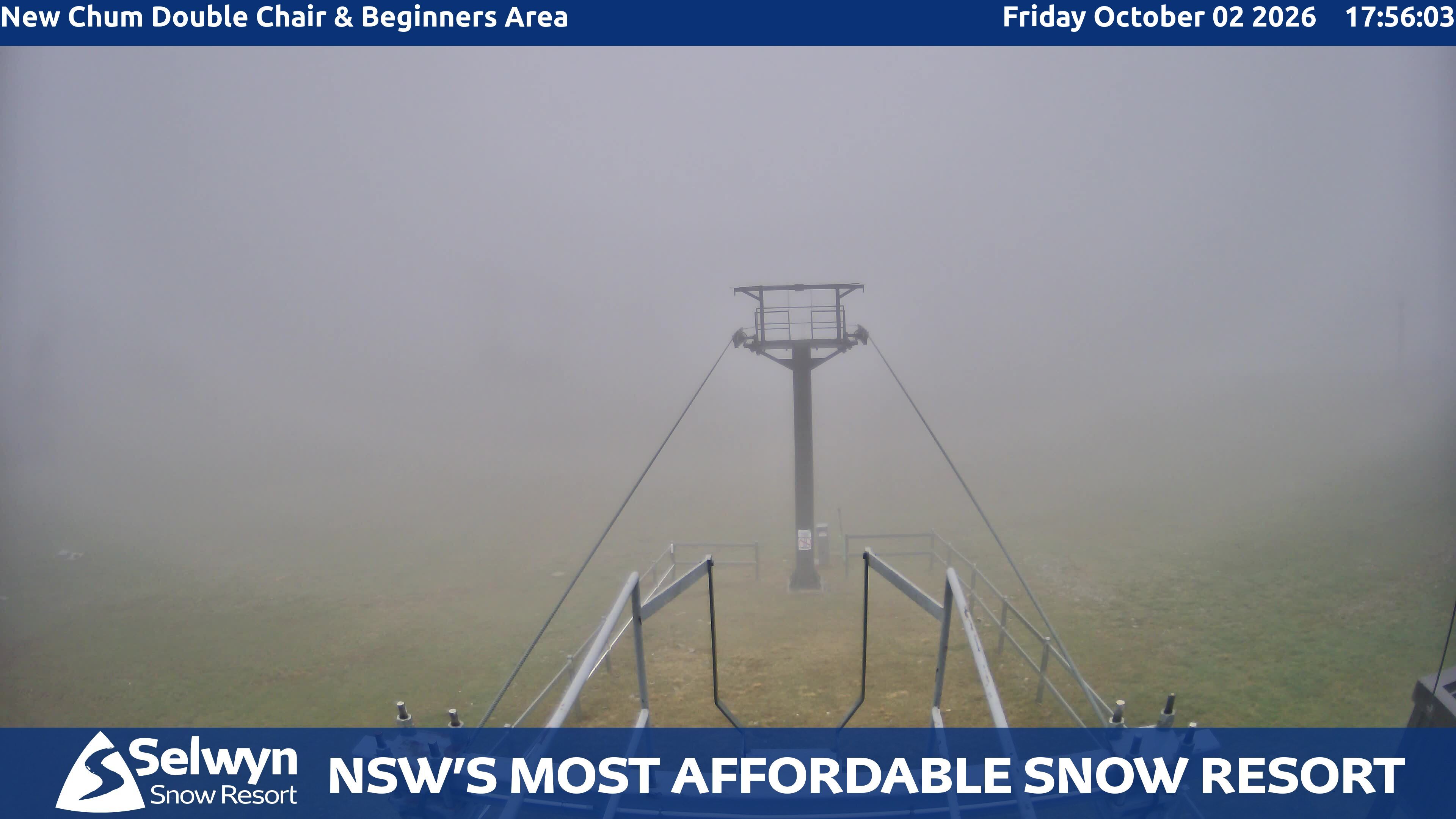 Selwyn Snow Resort New Chum Double Chair and Beginners Area snow cam captured at 2 October 2026 at 6:14 pm AEST