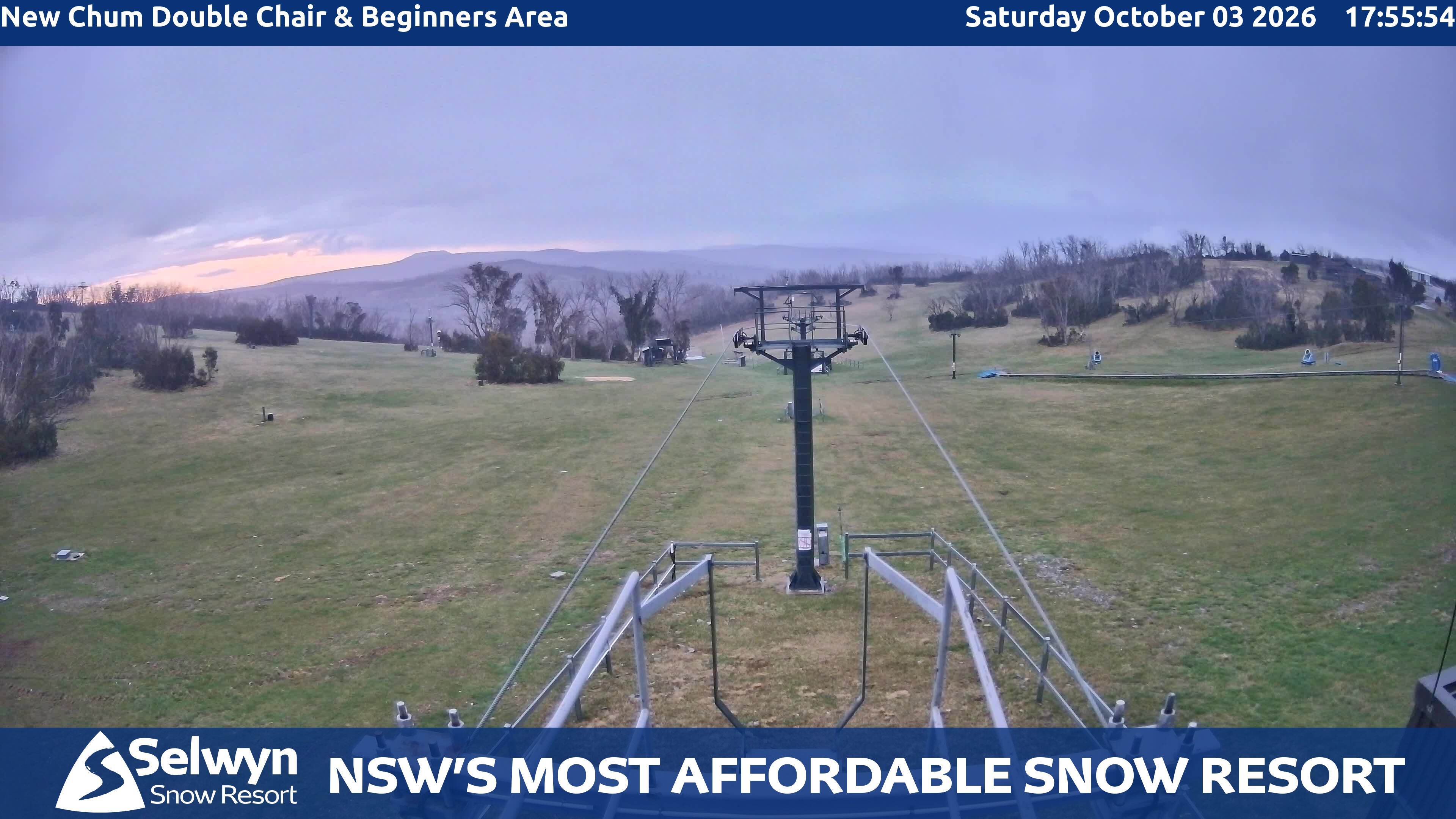 Selwyn Snow Resort New Chum Double Chair and Beginners Area snow cam captured at 3 October 2026 at 6:17 pm AEST
