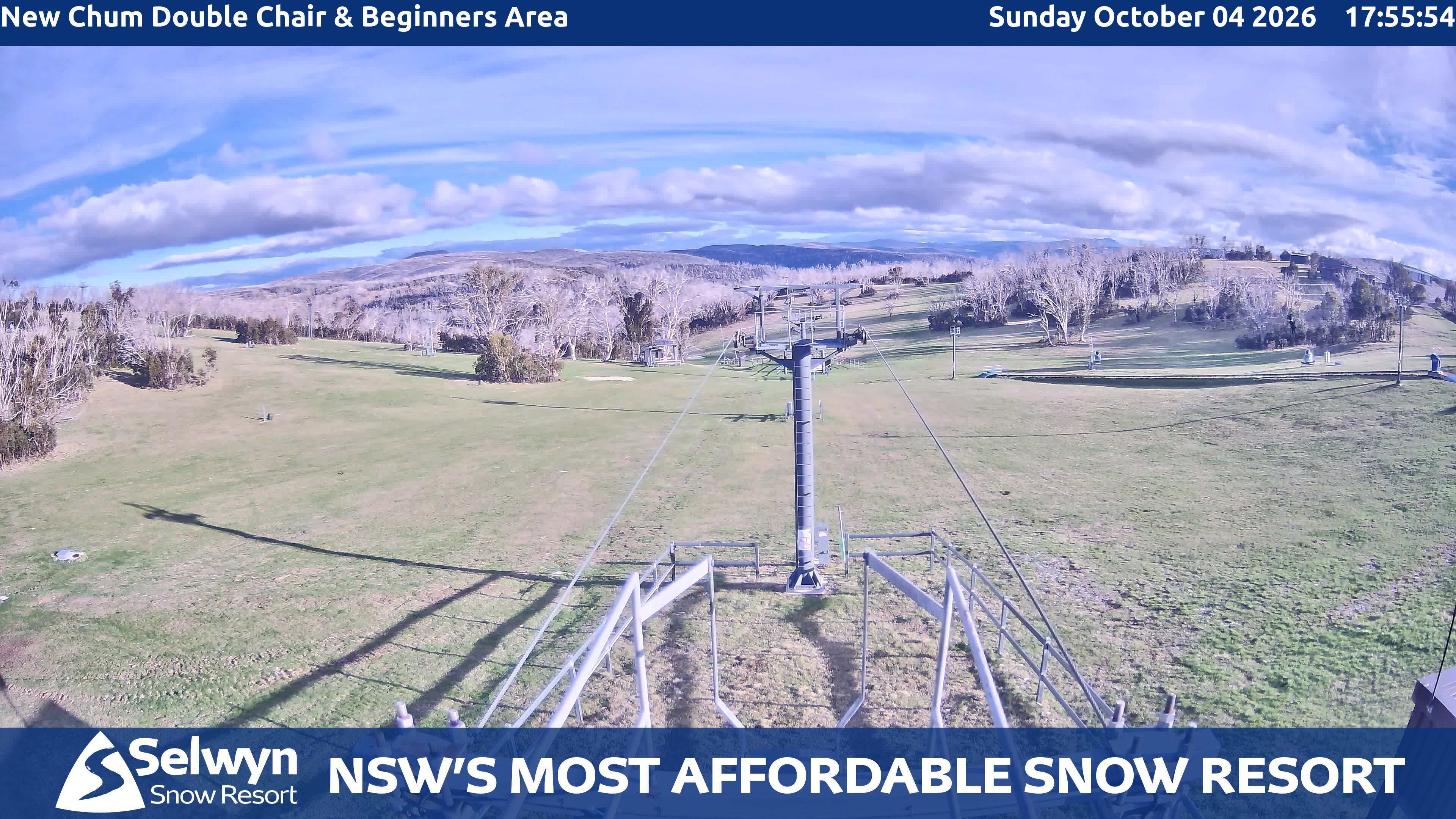 Selwyn Snow Resort New Chum Double Chair and Beginners Area snow cam captured at 4 October 2026 at 6:00 pm AEDT