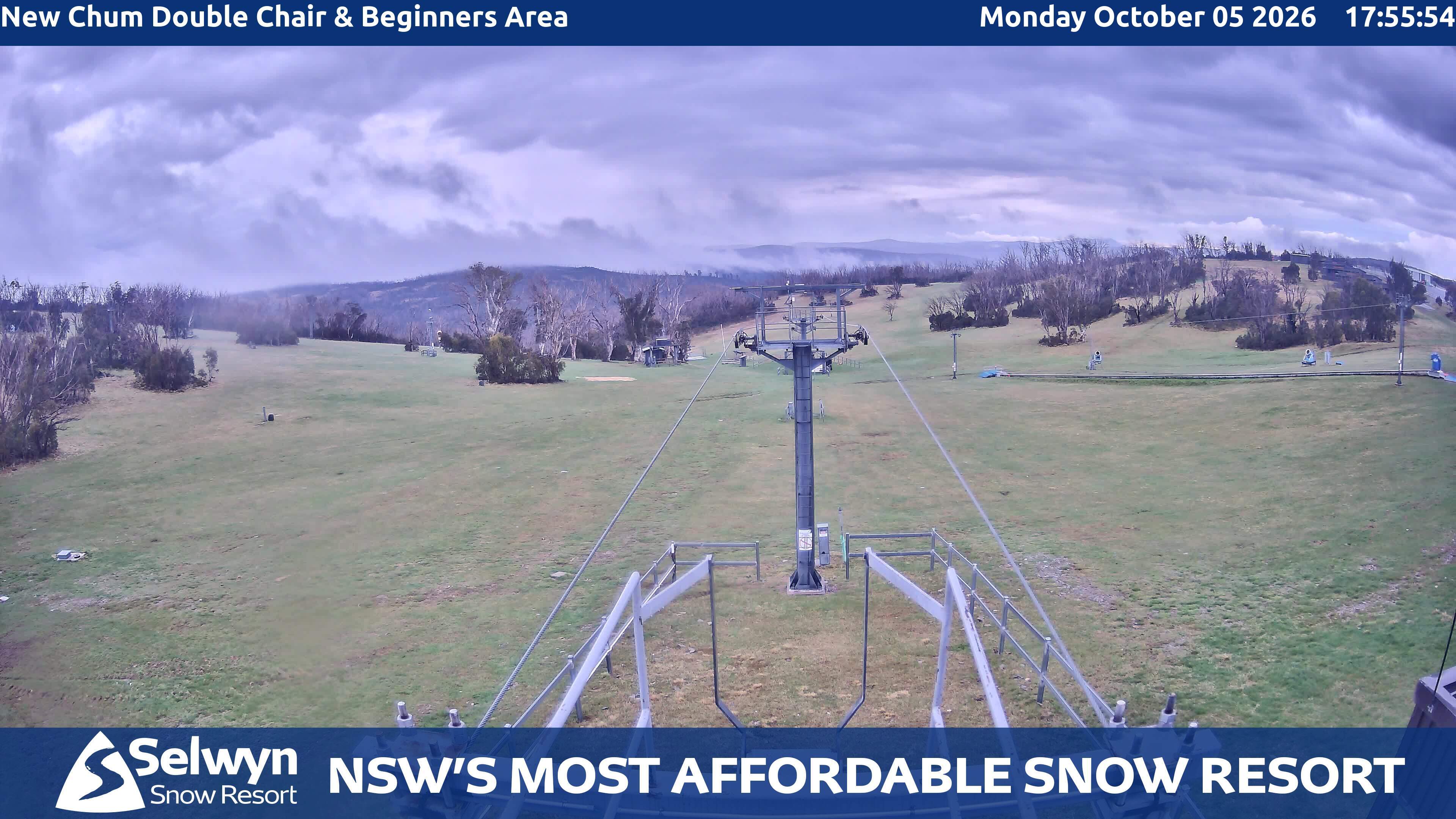 Selwyn Snow Resort New Chum Double Chair and Beginners Area snow cam captured at 5 October 2026 at 6:03 pm AEDT
