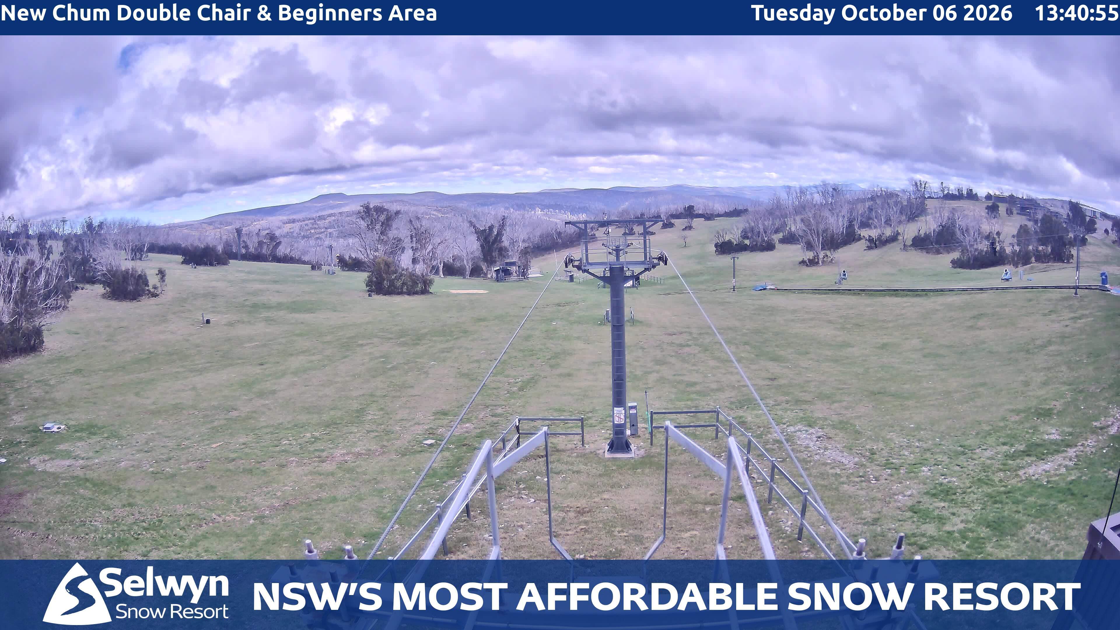 Selwyn Snow Resort New Chum Double Chair and Beginners Area snow cam captured at 6 October 2026 at 1:43 pm AEDT