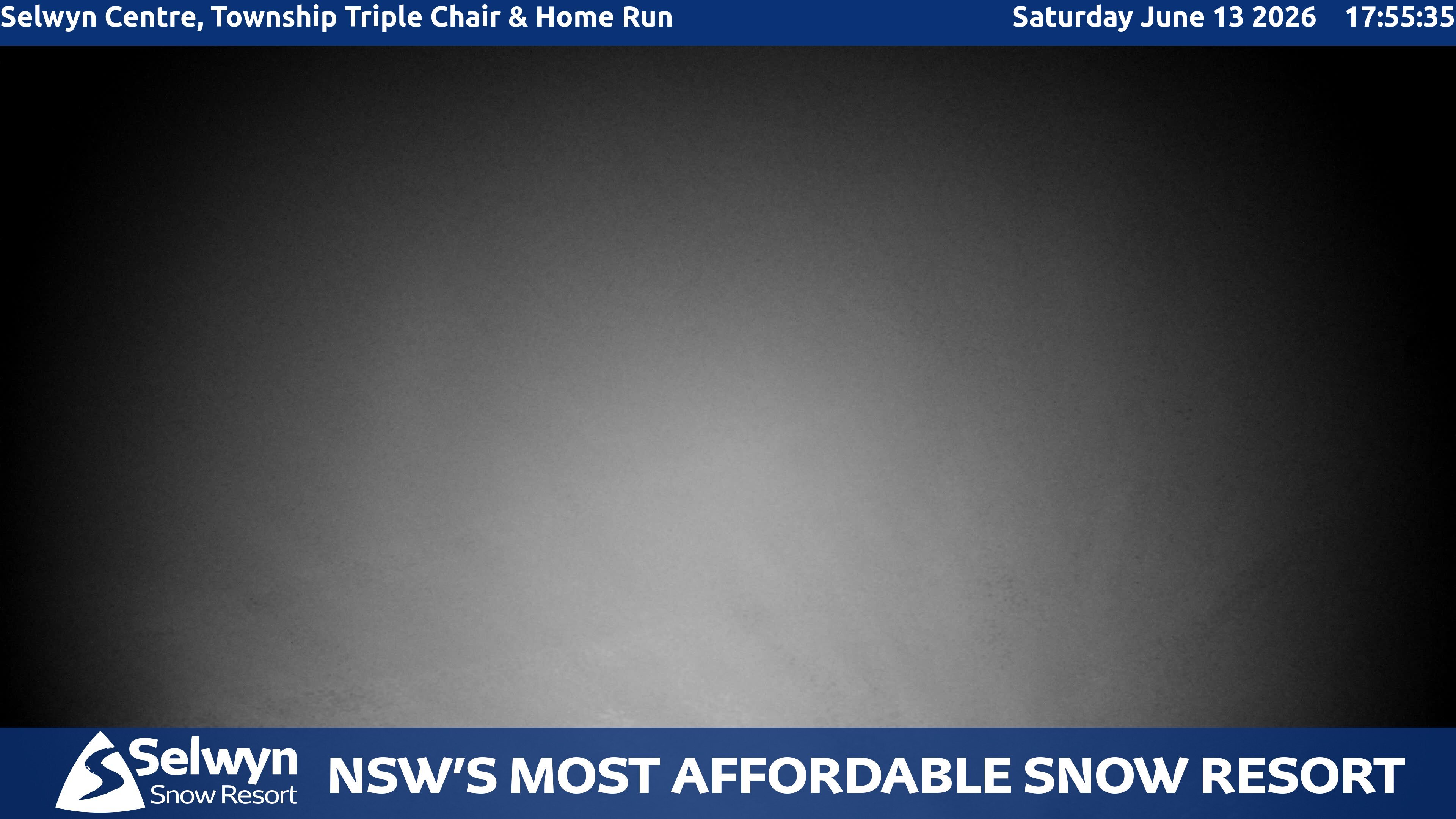 Selwyn Snow Resort Selwyn Centre, Township Triple Chair and Home Run snow cam captured at 13 June 2026 at 6:00 pm AEST