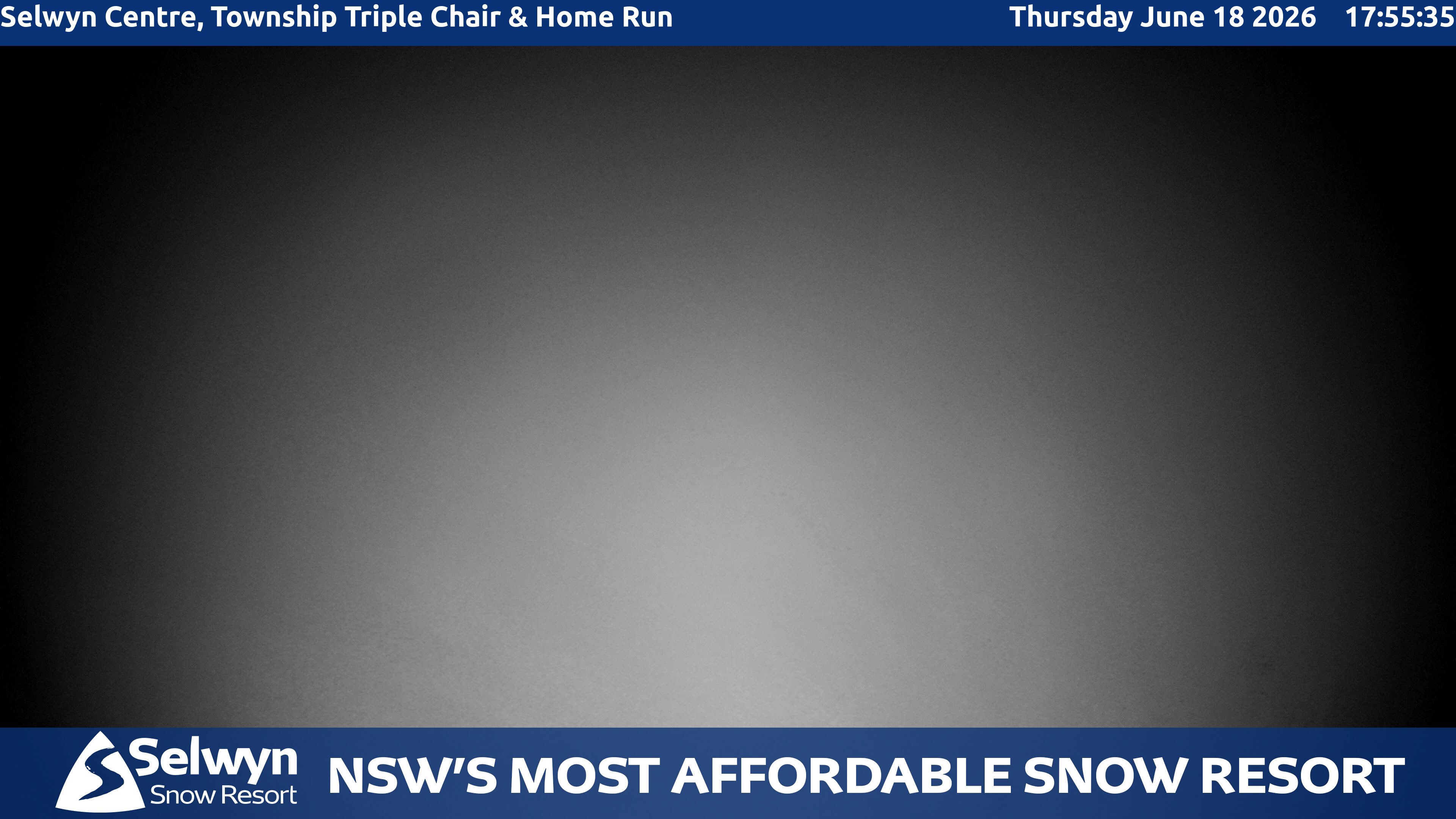 Selwyn Snow Resort Selwyn Centre, Township Triple Chair and Home Run snow cam captured at 18 June 2026 at 6:09 pm AEST