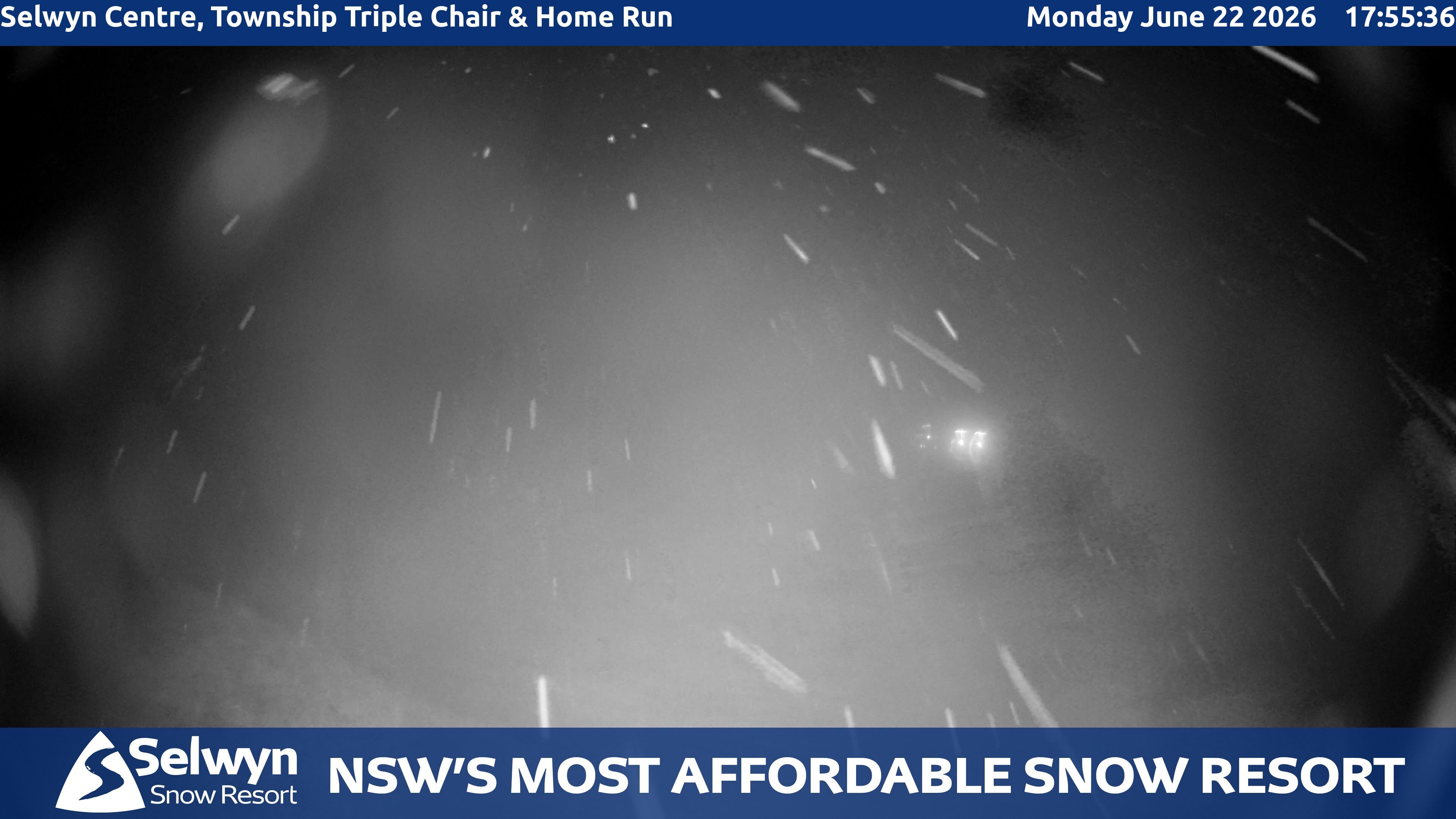 Selwyn Snow Resort Selwyn Centre, Township Triple Chair and Home Run snow cam captured at 22 June 2026 at 6:00 pm AEST