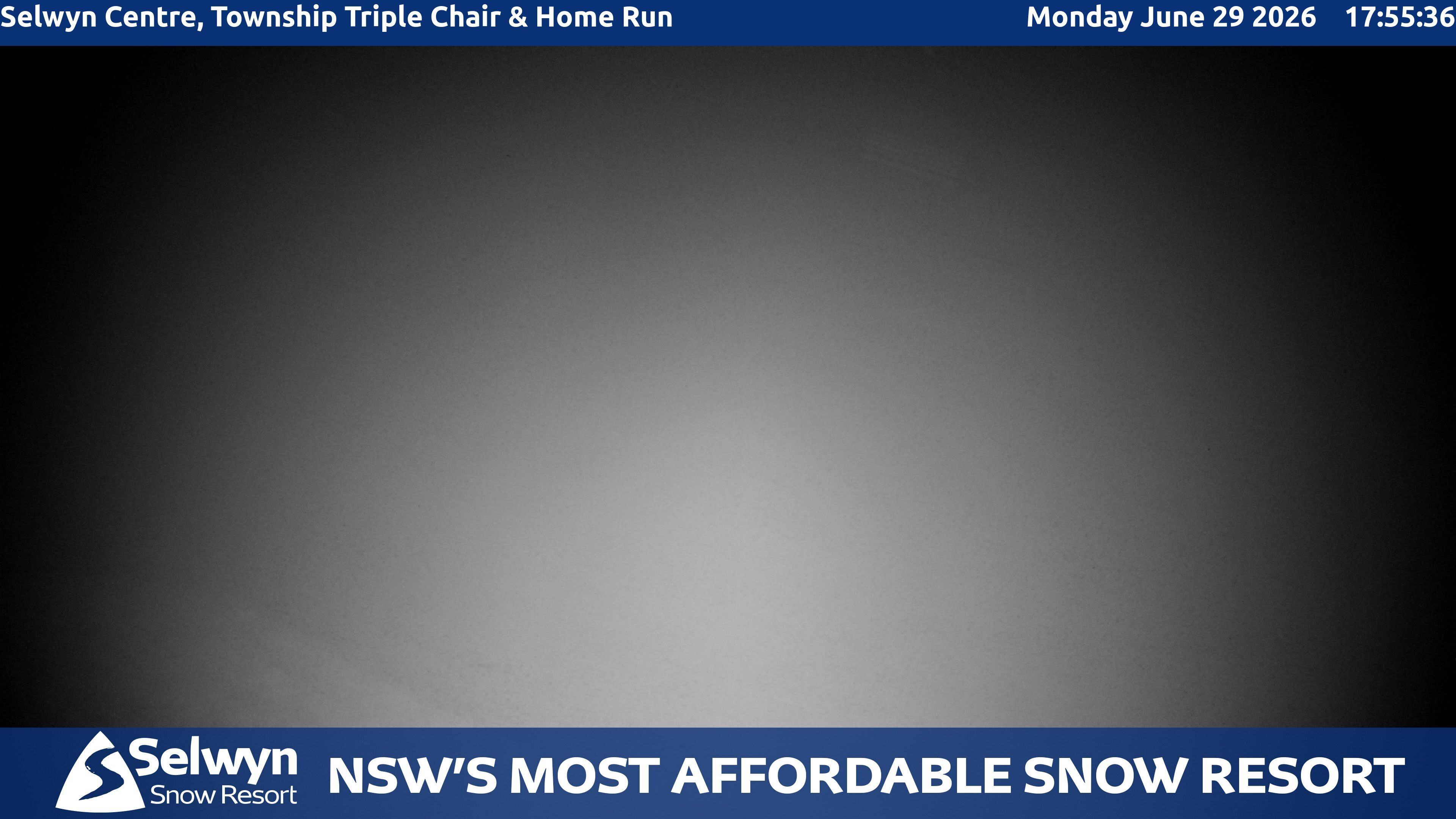 Selwyn Snow Resort Selwyn Centre, Township Triple Chair and Home Run snow cam captured at 29 June 2026 at 5:58 pm AEST