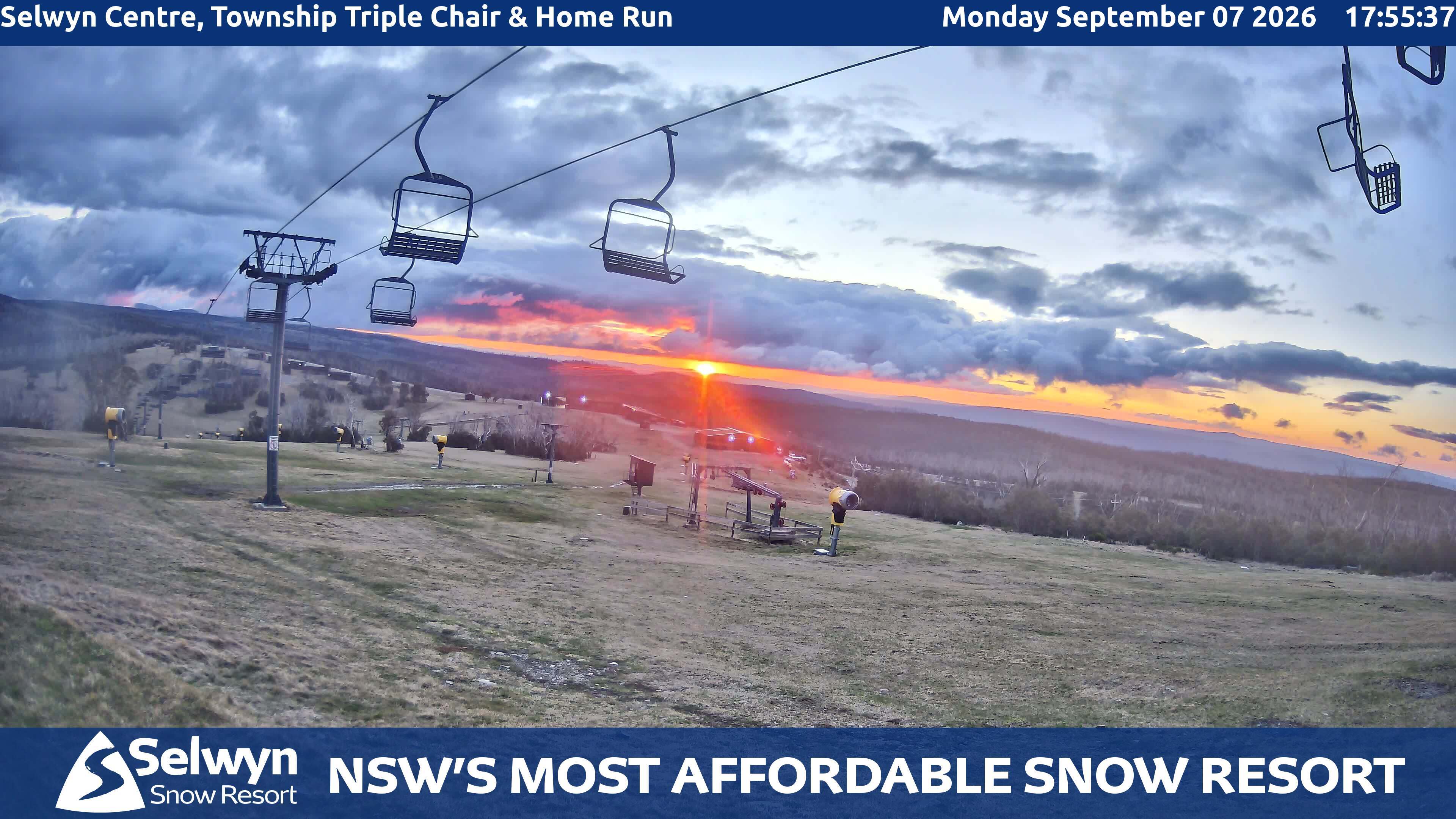 Selwyn Snow Resort Selwyn Centre, Township Triple Chair and Home Run snow cam captured at 7 September 2026 at 5:57 pm AEST