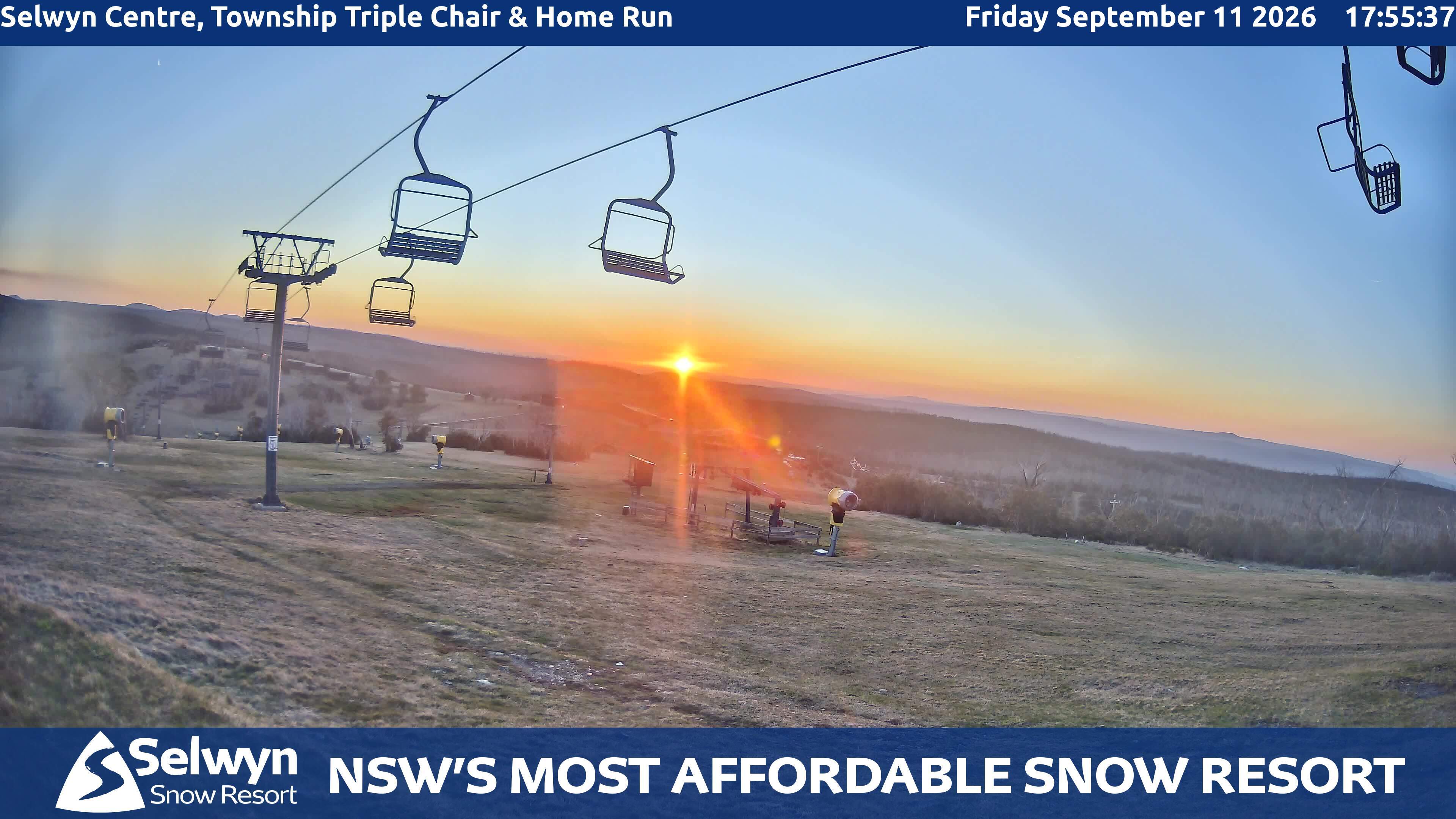 Selwyn Snow Resort Selwyn Centre, Township Triple Chair and Home Run snow cam captured at 11 September 2026 at 6:02 pm AEST