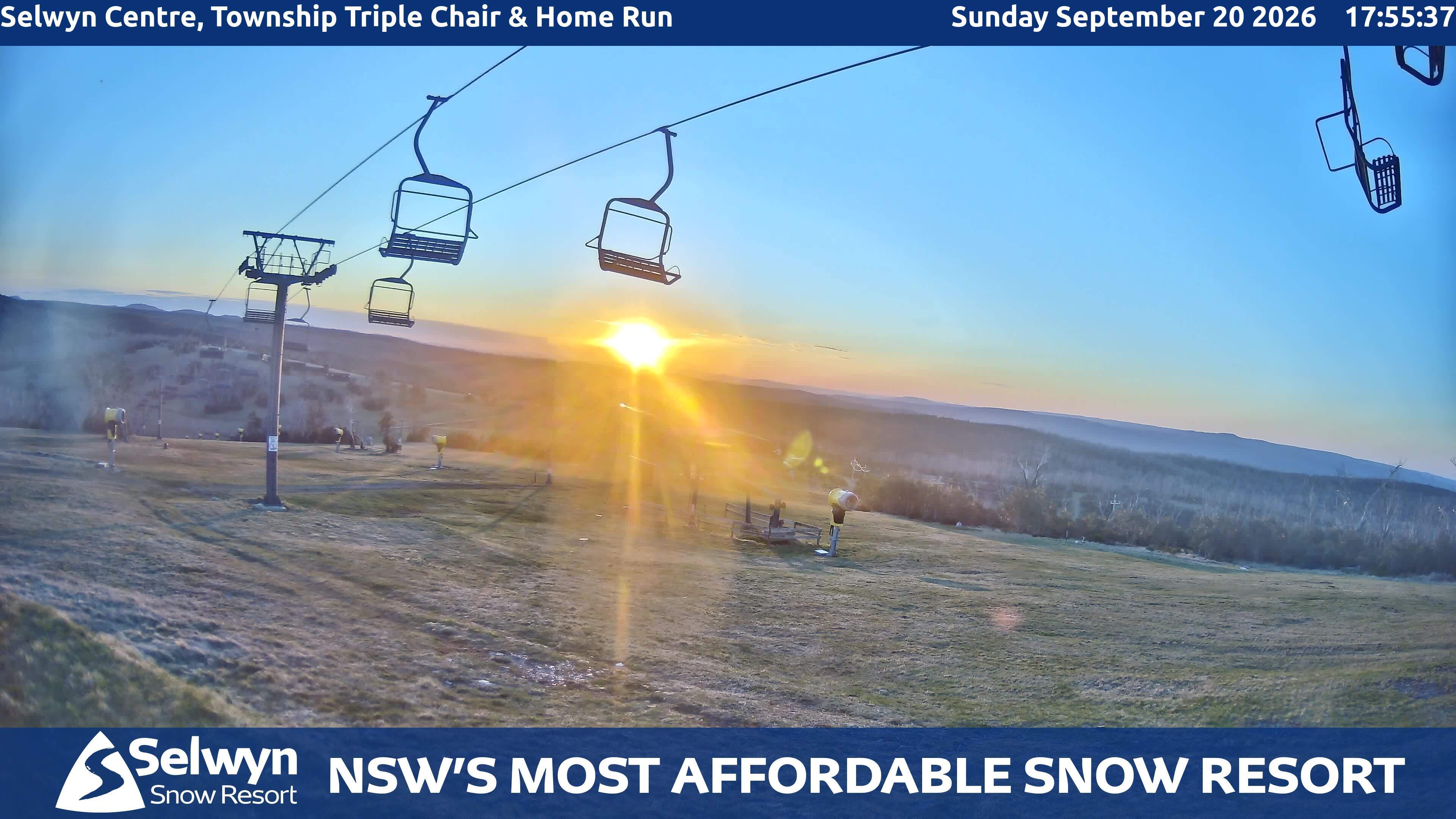 Selwyn Snow Resort Selwyn Centre, Township Triple Chair and Home Run snow cam captured at 20 September 2026 at 6:00 pm AEST