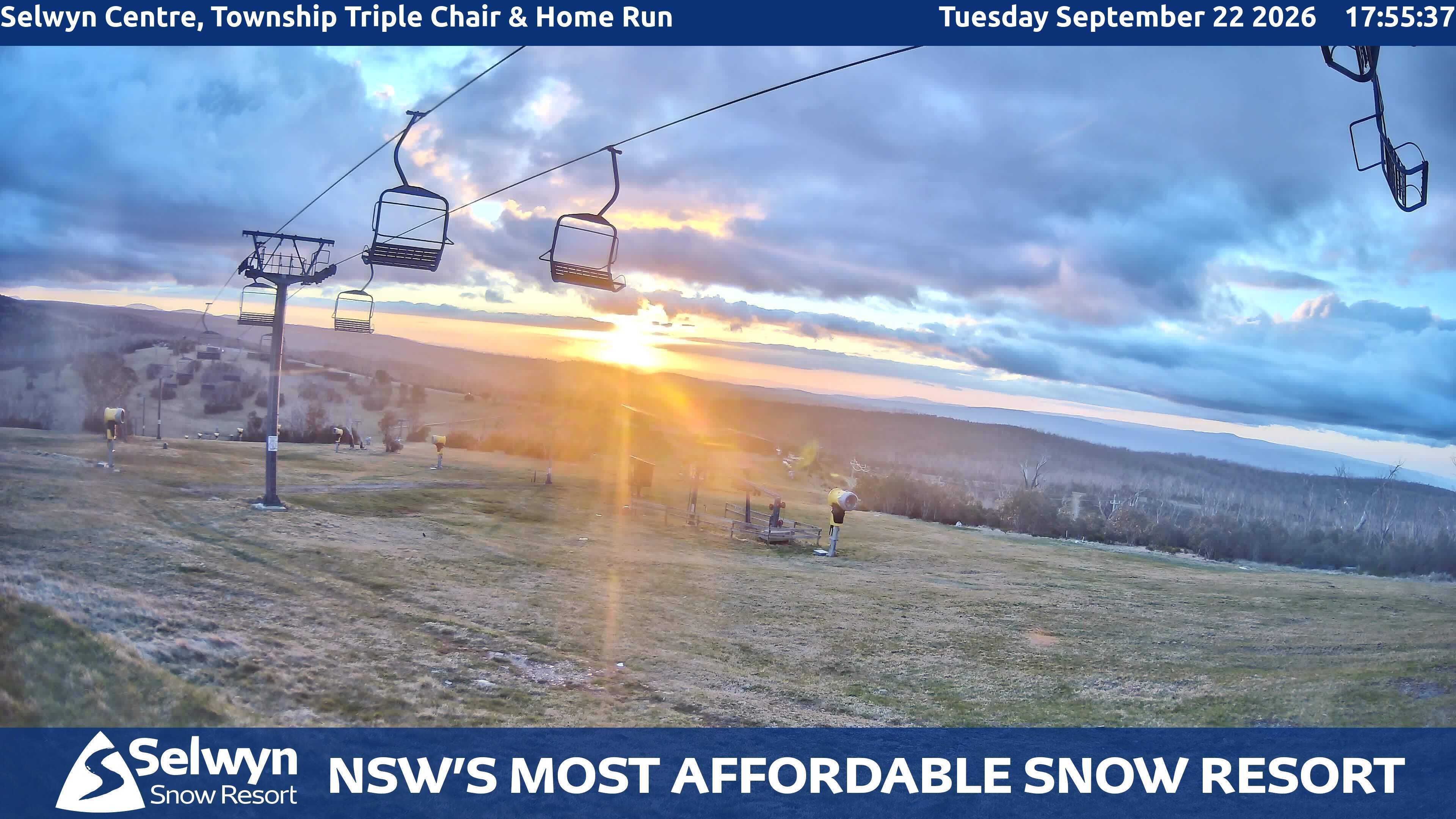 Selwyn Snow Resort Selwyn Centre, Township Triple Chair and Home Run snow cam captured at 22 September 2026 at 5:56 pm AEST
