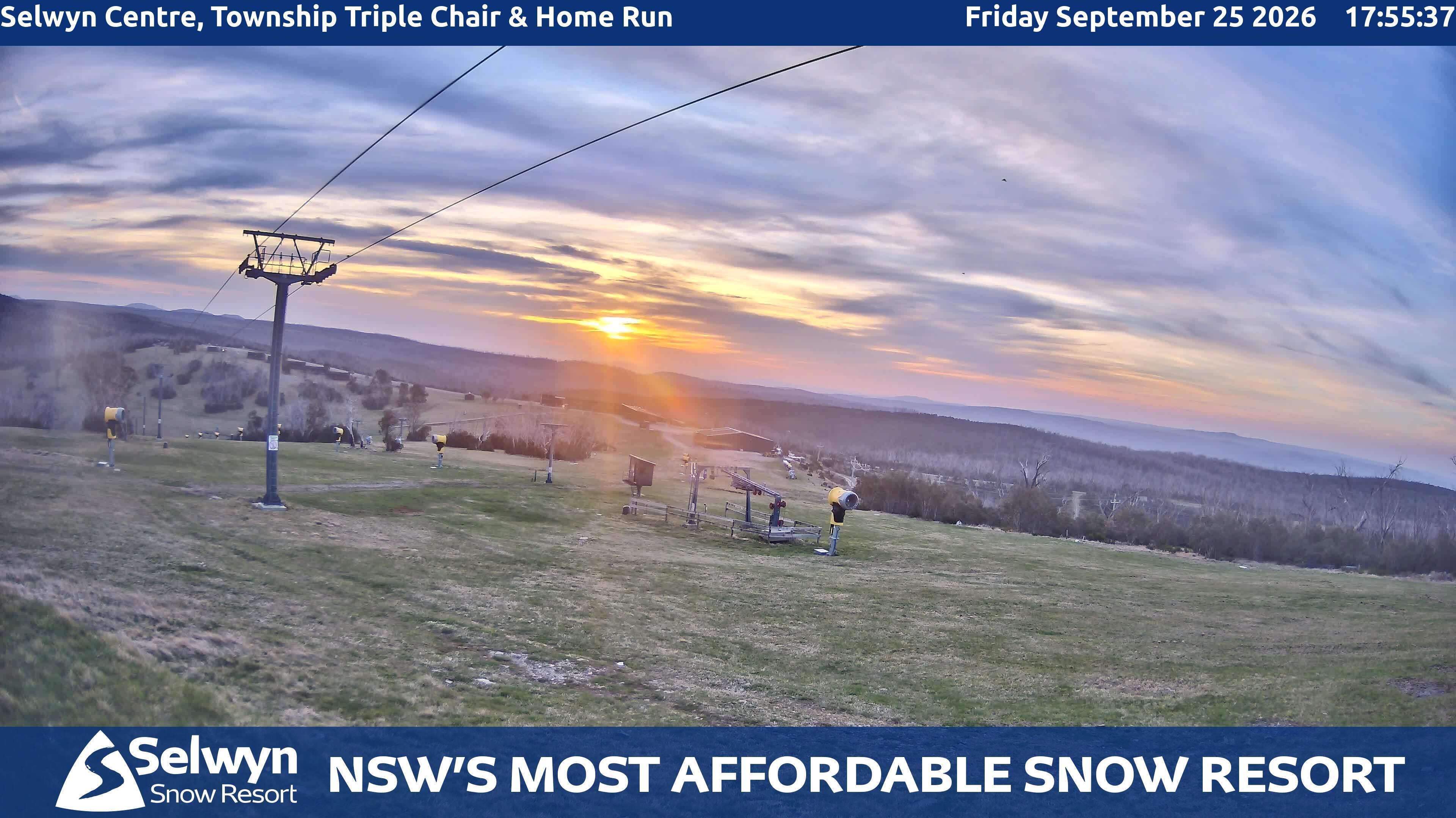 Selwyn Snow Resort Selwyn Centre, Township Triple Chair and Home Run snow cam captured at 25 September 2026 at 6:00 pm AEST