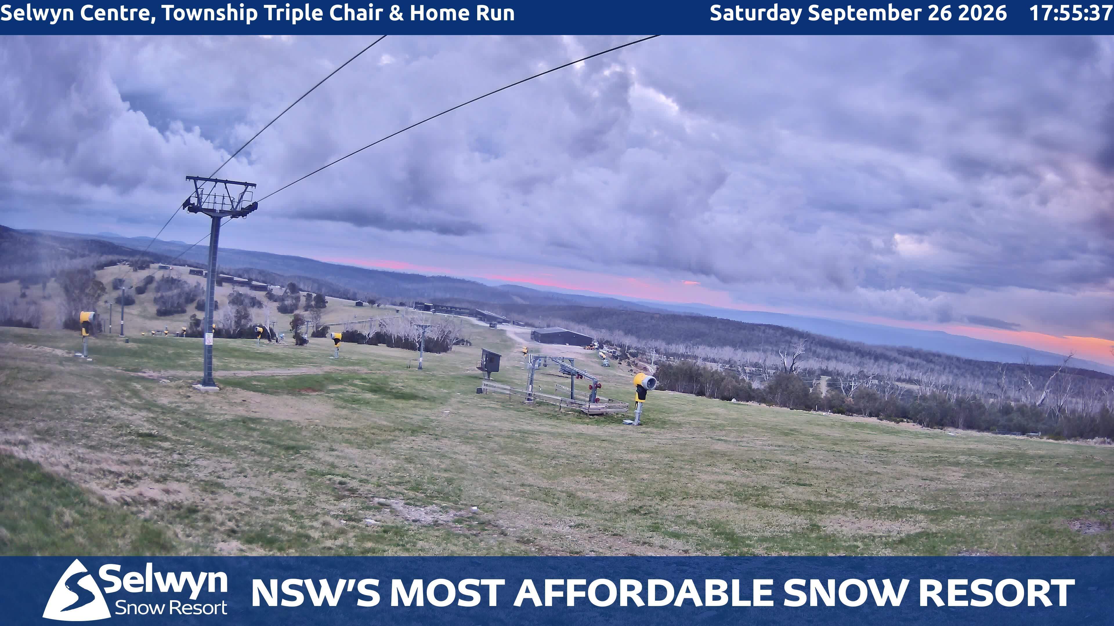 Selwyn Snow Resort Selwyn Centre, Township Triple Chair and Home Run snow cam captured at 26 September 2026 at 6:00 pm AEST