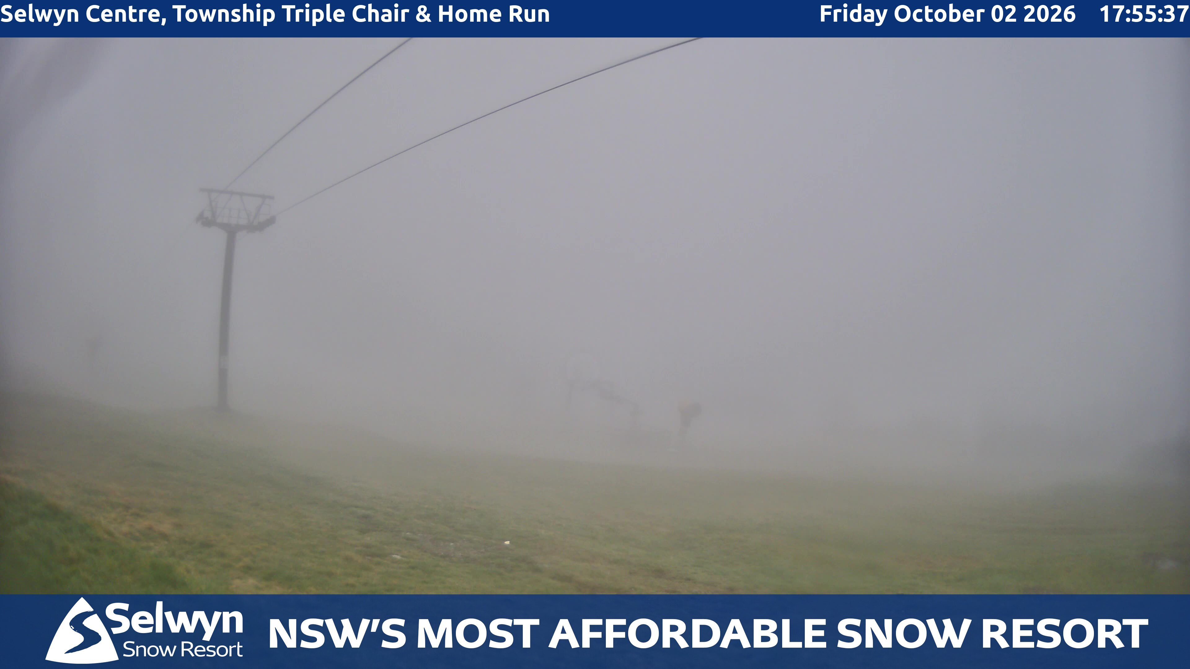Selwyn Snow Resort Selwyn Centre, Township Triple Chair and Home Run snow cam captured at 2 October 2026 at 6:14 pm AEST