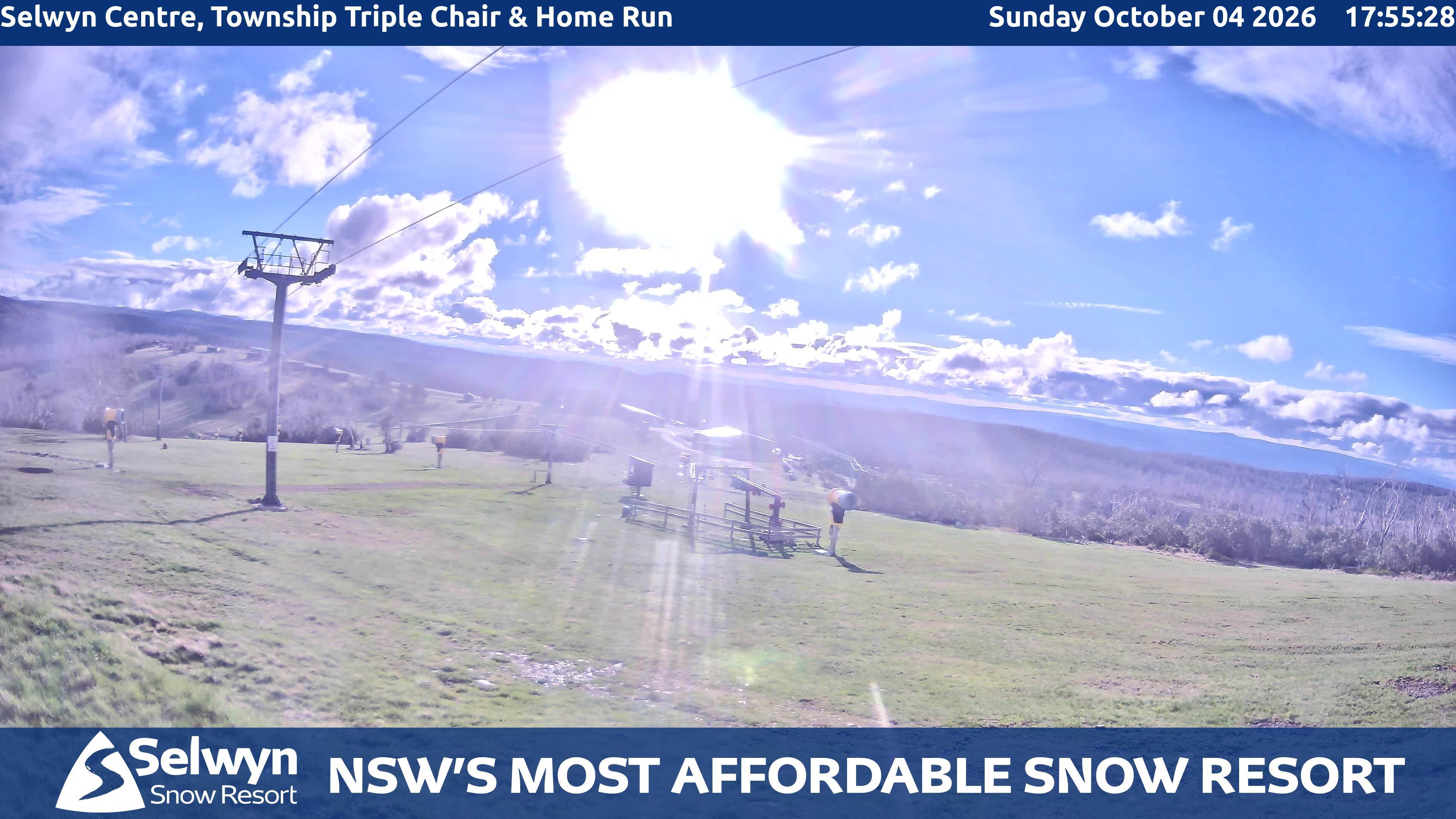 Selwyn Snow Resort Selwyn Centre, Township Triple Chair and Home Run snow cam captured at 4 October 2026 at 6:00 pm AEDT