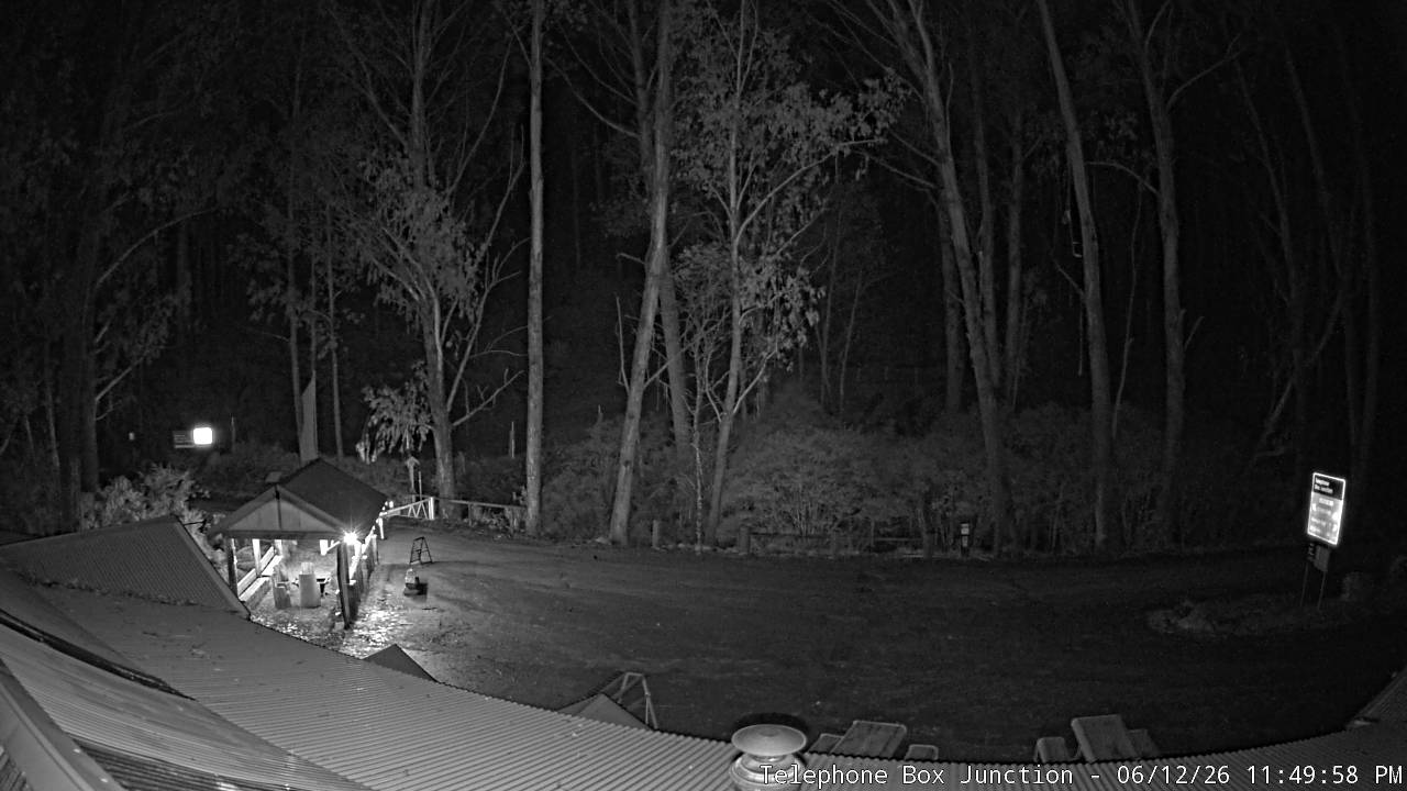 Mt Stirling Telephone Box Junction snow cam captured at 12 June 2026 at 11:50 pm AEST