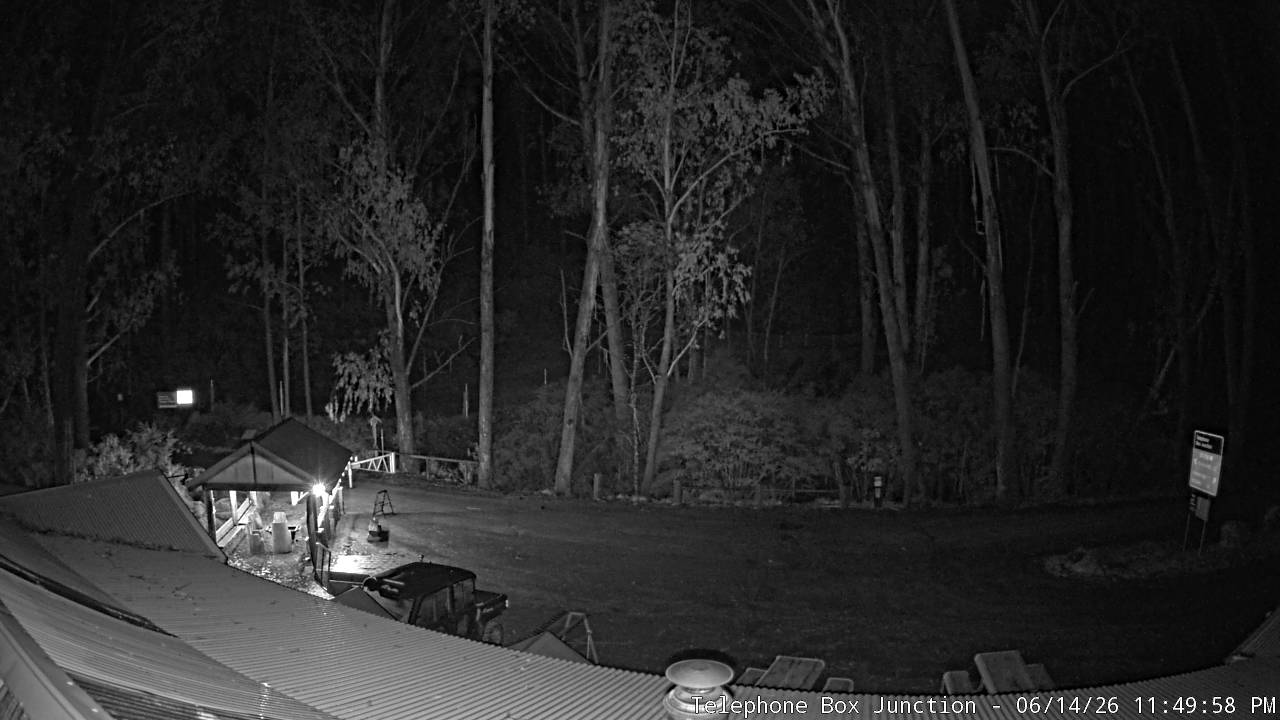 Mt Stirling Telephone Box Junction snow cam captured at 14 June 2026 at 11:55 pm AEST