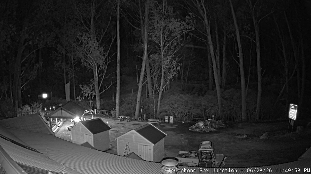 Mt Stirling Telephone Box Junction snow cam captured at 28 June 2026 at 11:55 pm AEST