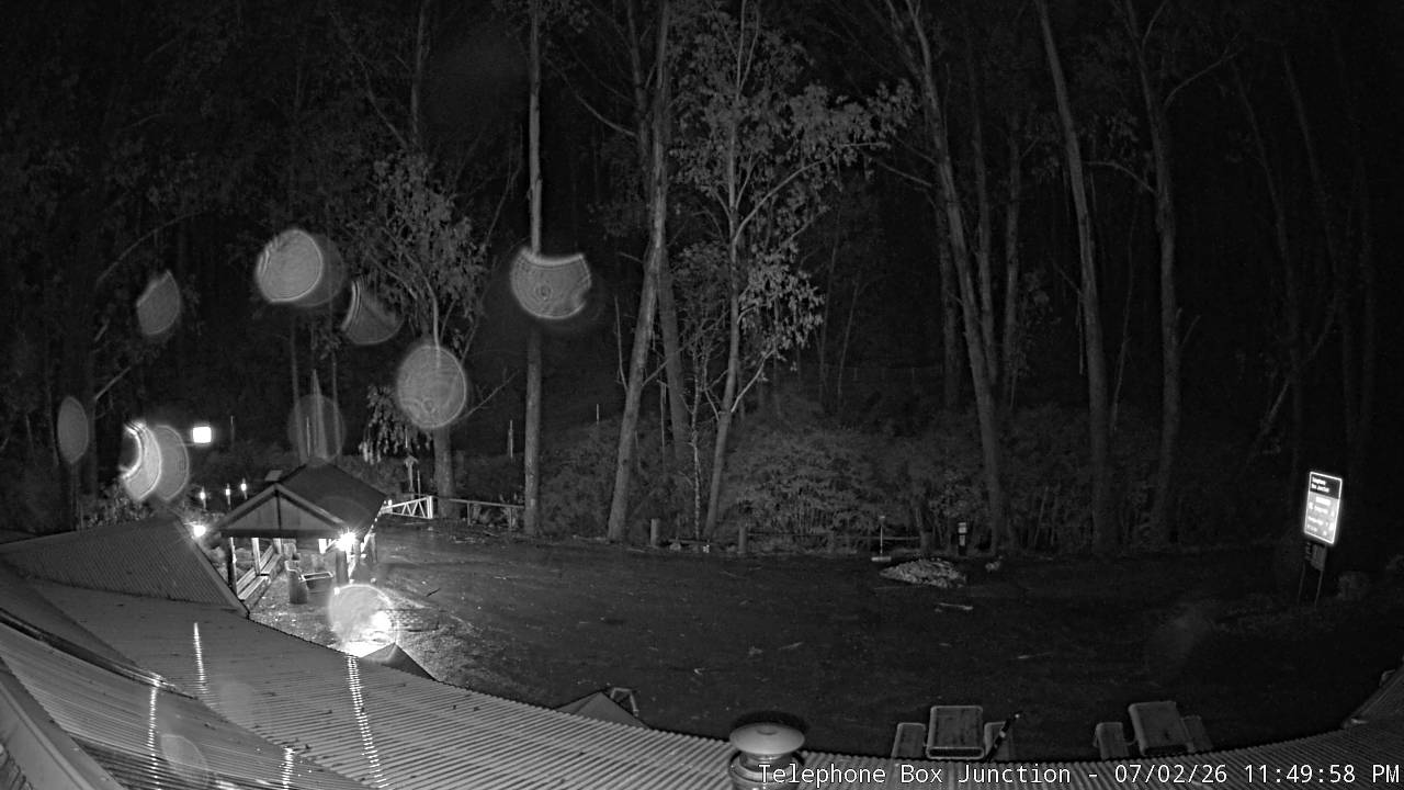 Mt Stirling Telephone Box Junction snow cam captured at 2 July 2026 at 11:53 pm AEST