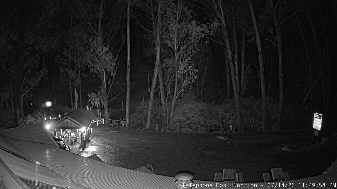 Mt Stirling Telephone Box Junction snow cam captured at 14 July 2026 at 11:53 pm AEST