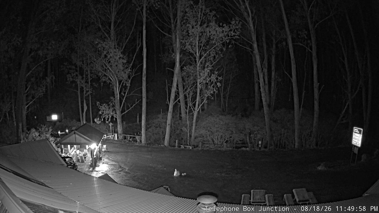 Mt Stirling Telephone Box Junction snow cam captured at 18 August 2026 at 11:58 pm AEST