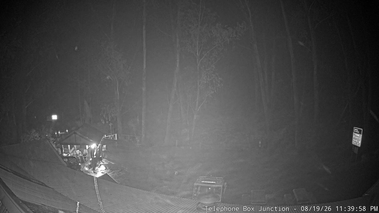 Mt Stirling Telephone Box Junction snow cam captured at 19 August 2026 at 11:48 pm AEST