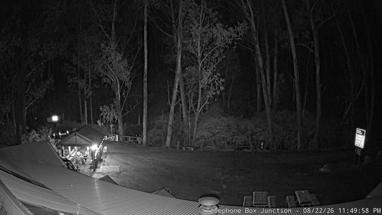 Mt Stirling Telephone Box Junction snow cam captured at 22 August 2026 at 11:51 pm AEST