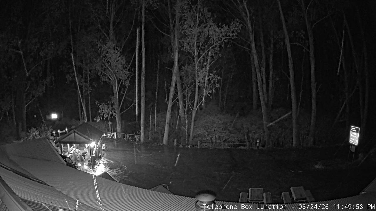Mt Stirling Telephone Box Junction snow cam captured at 24 August 2026 at 11:53 pm AEST