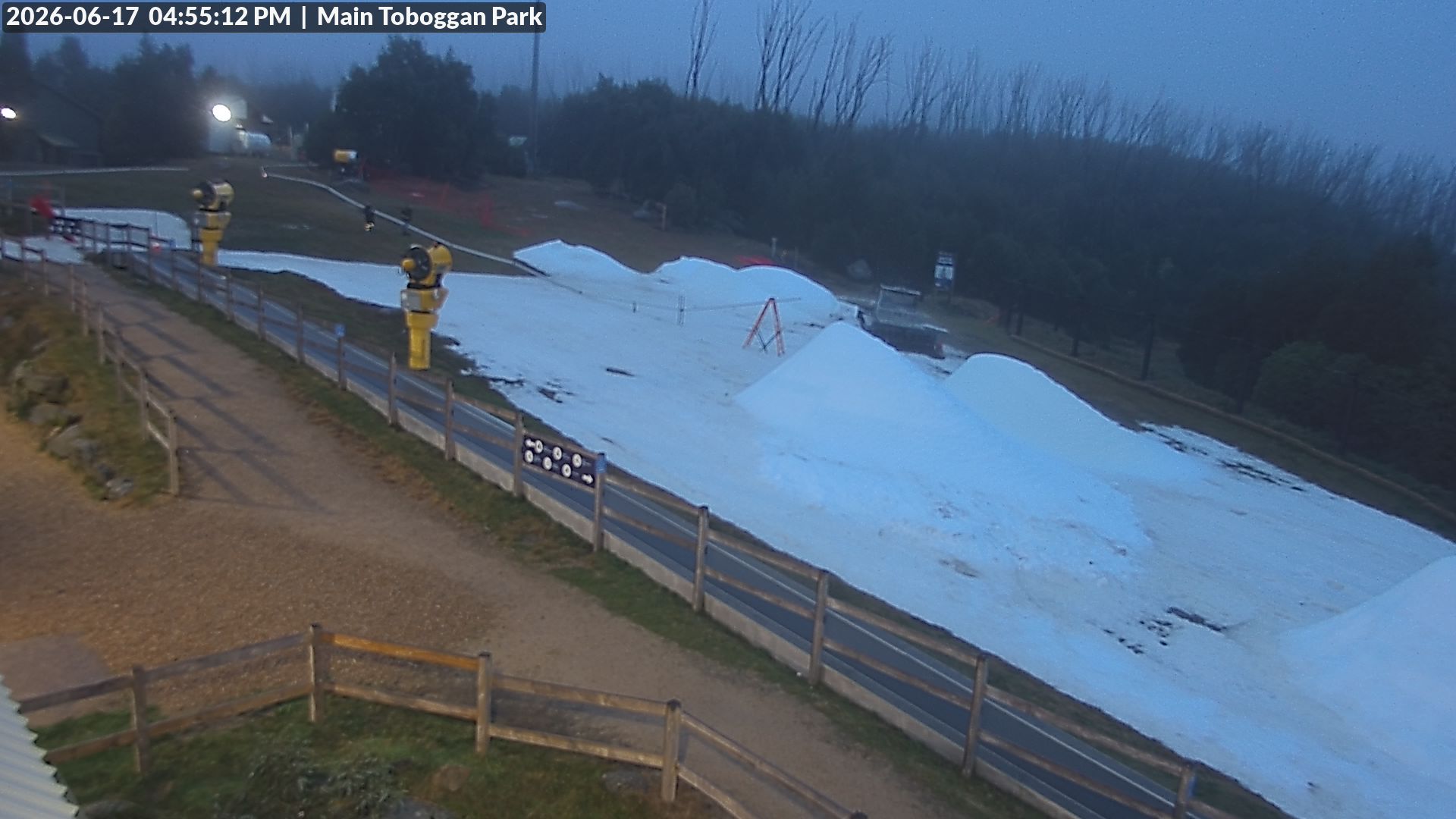 Lake Mountain Village Toboggan Run snow cam captured at 17 June 2026 at 4:55 pm AEST