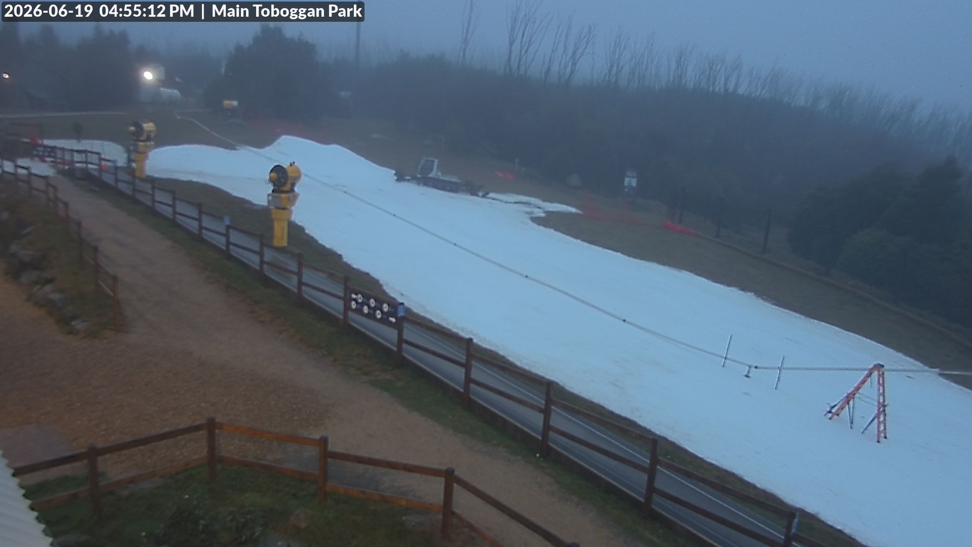 Lake Mountain Village Toboggan Run snow cam captured at 19 June 2026 at 5:00 pm AEST