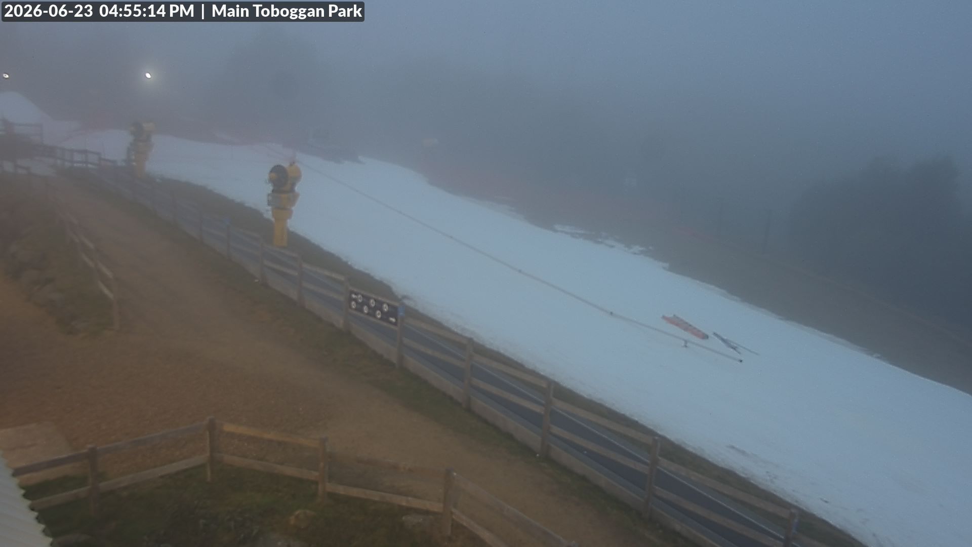 Lake Mountain Village Toboggan Run snow cam captured at 23 June 2026 at 4:58 pm AEST