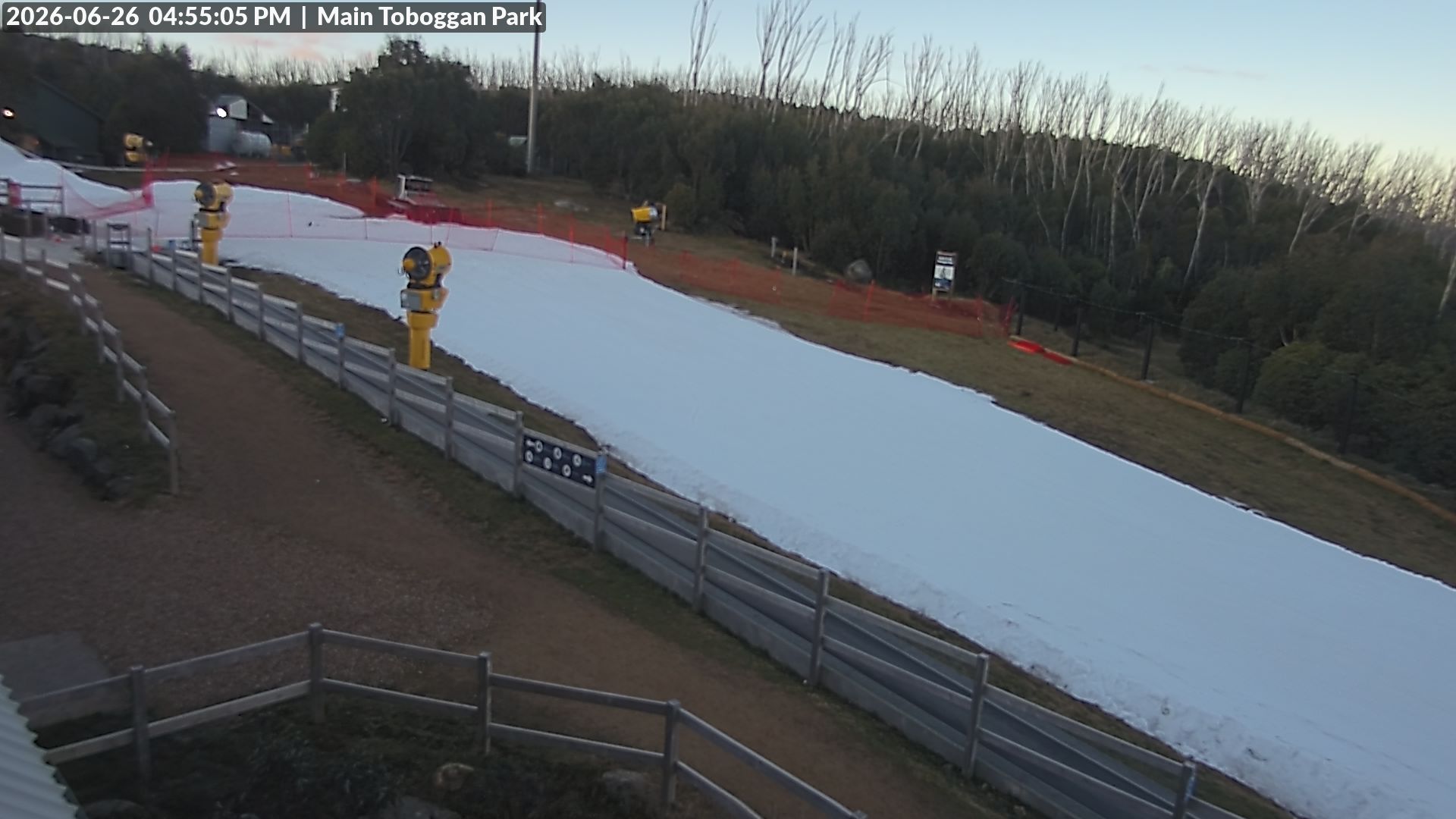 Lake Mountain Village Toboggan Run snow cam captured at 26 June 2026 at 4:58 pm AEST