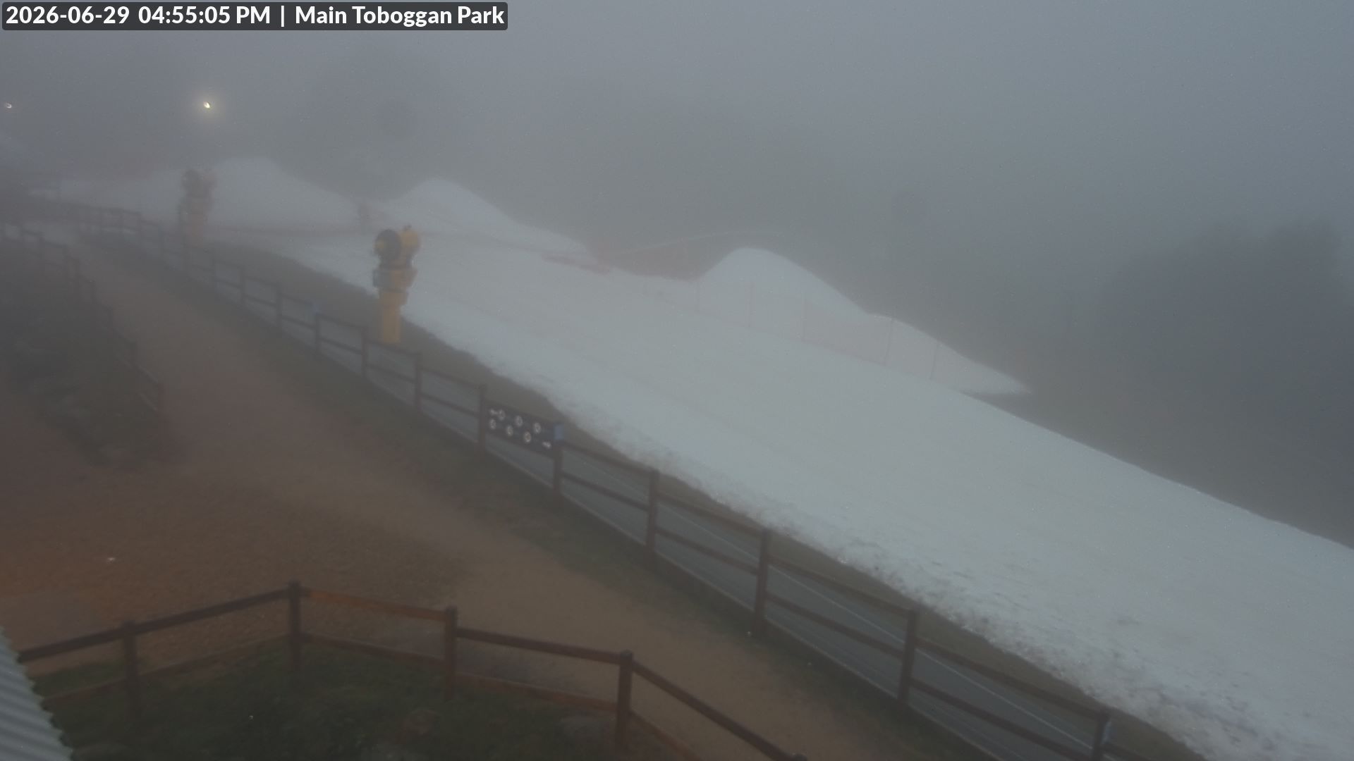 Lake Mountain Village Toboggan Run snow cam captured at 29 June 2026 at 5:00 pm AEST