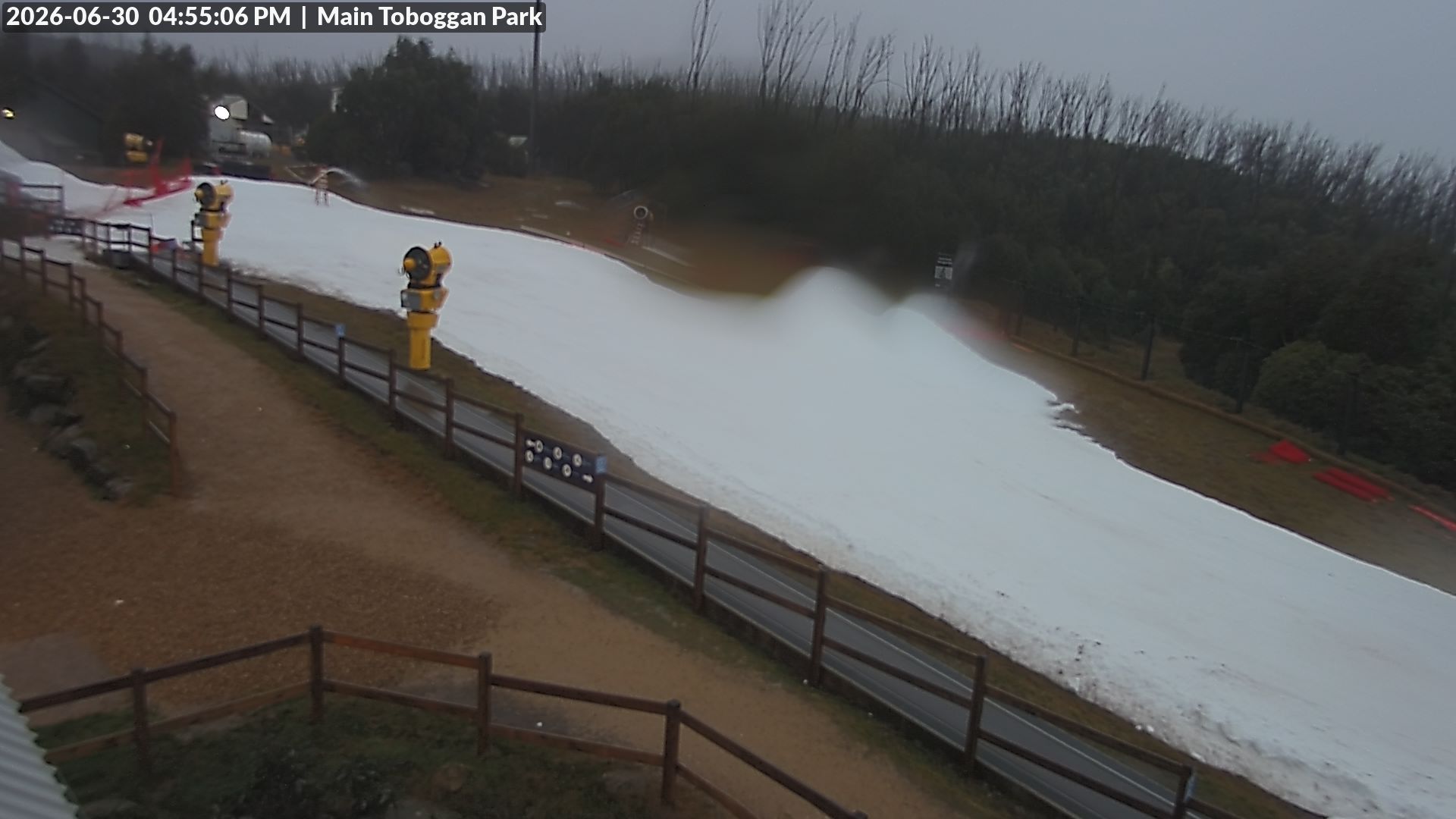 Lake Mountain Village Toboggan Run snow cam captured at 30 June 2026 at 4:59 pm AEST