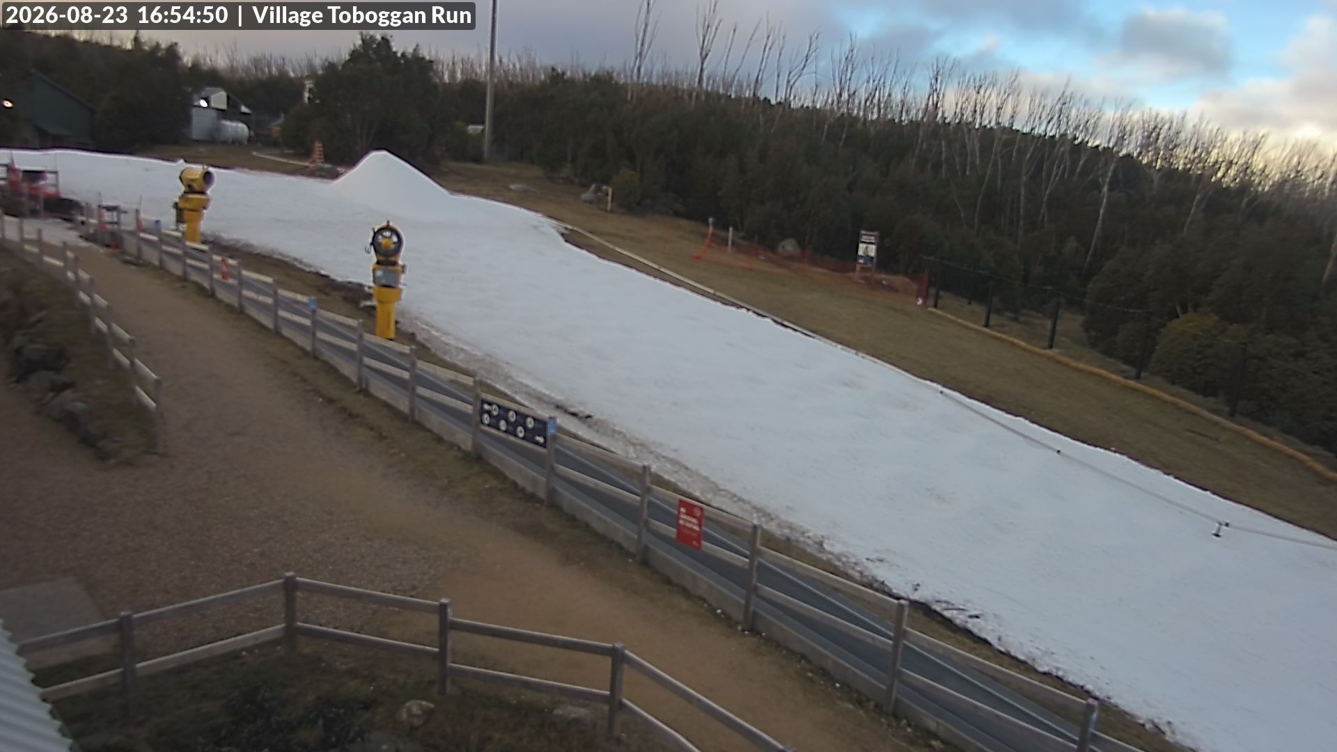 Lake Mountain Village Toboggan Run snow cam captured at 23 August 2026 at 4:55 pm AEST