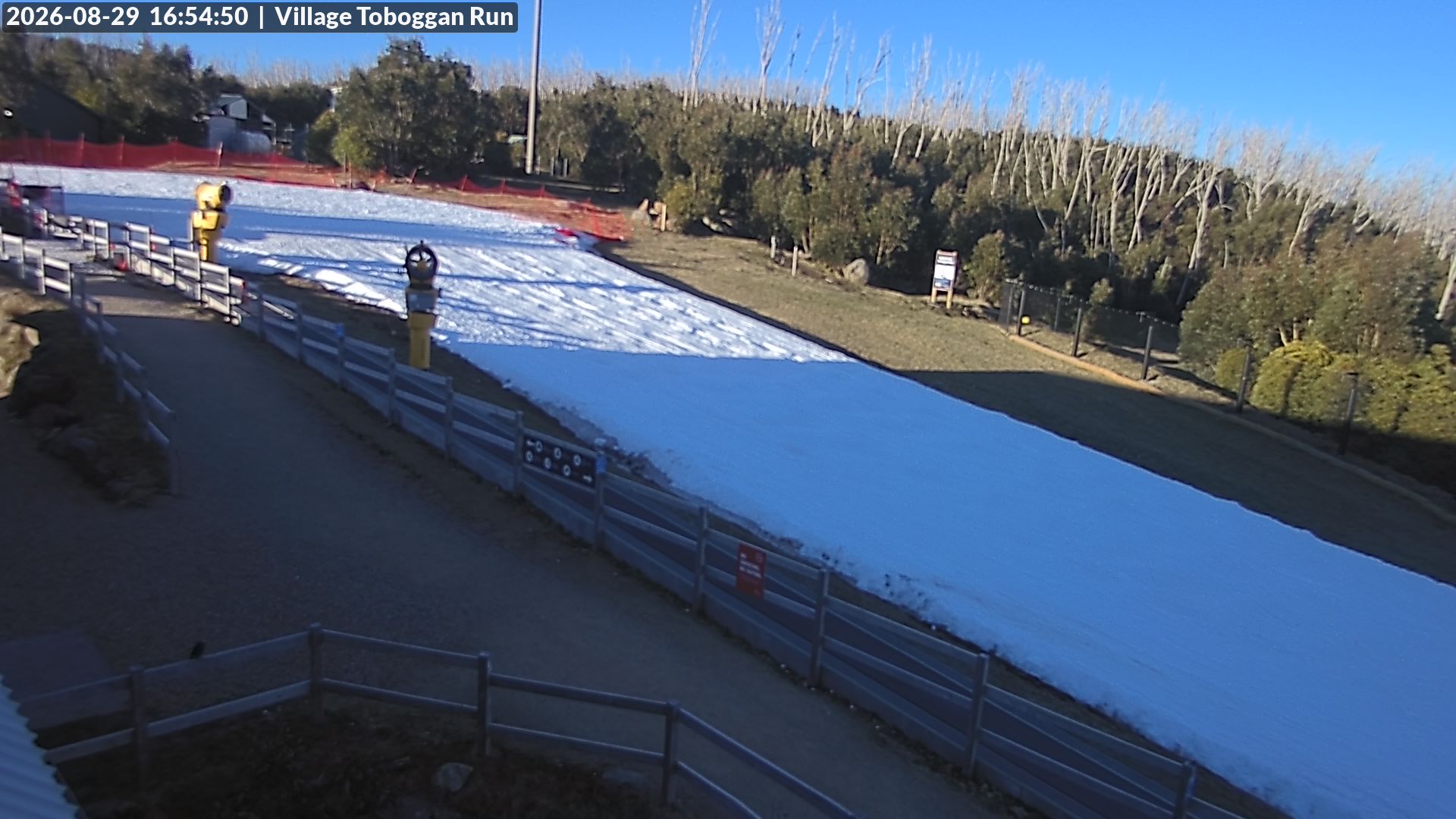 Lake Mountain Village Toboggan Run snow cam captured at 29 August 2026 at 4:55 pm AEST