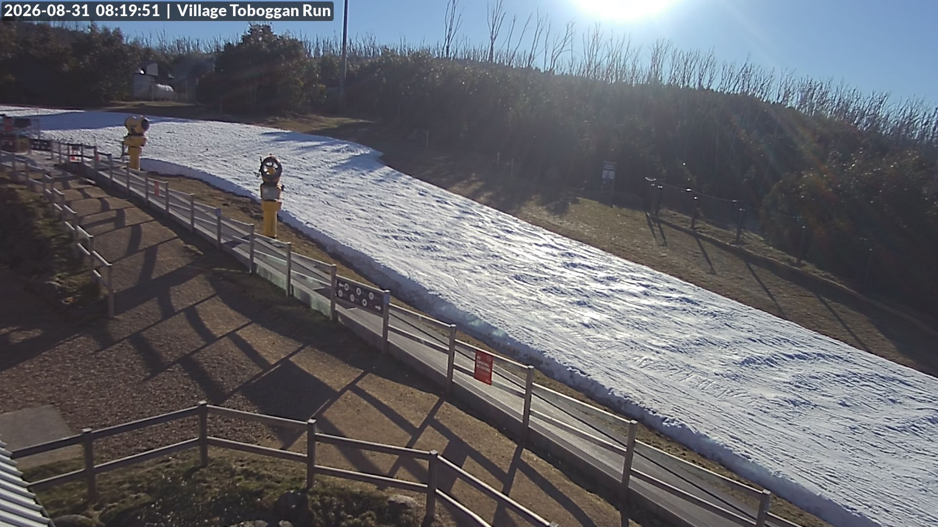 Lake Mountain Village Toboggan Run snow cam captured at 31 August 2026 at 8:25 am AEST