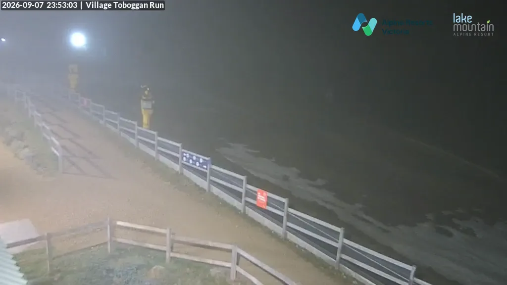 Lake Mountain Village Toboggan Run snow cam captured at 7 September 2026 at 11:54 pm AEST