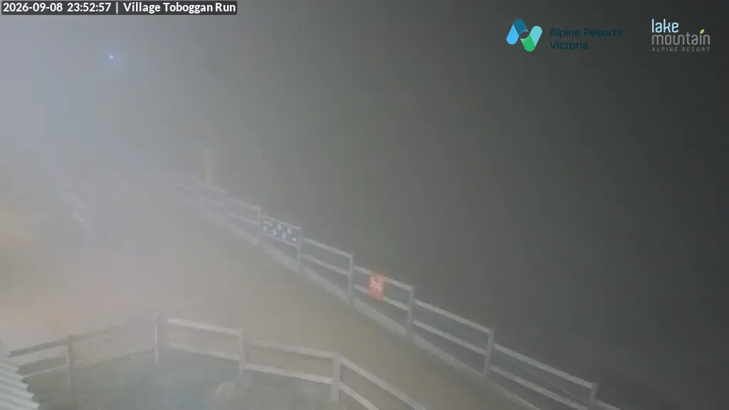 Lake Mountain Village Toboggan Run snow cam captured at 8 September 2026 at 11:54 pm AEST