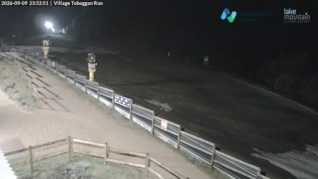 Lake Mountain Village Toboggan Run snow cam captured at 9 September 2026 at 11:54 pm AEST