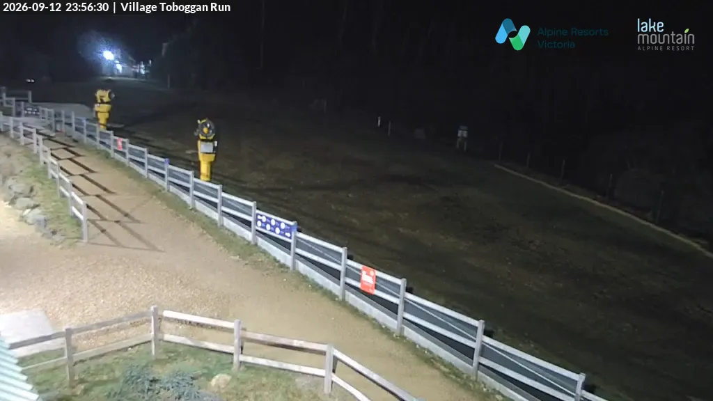 Lake Mountain Village Toboggan Run snow cam captured at 12 September 2026 at 11:56 pm AEST