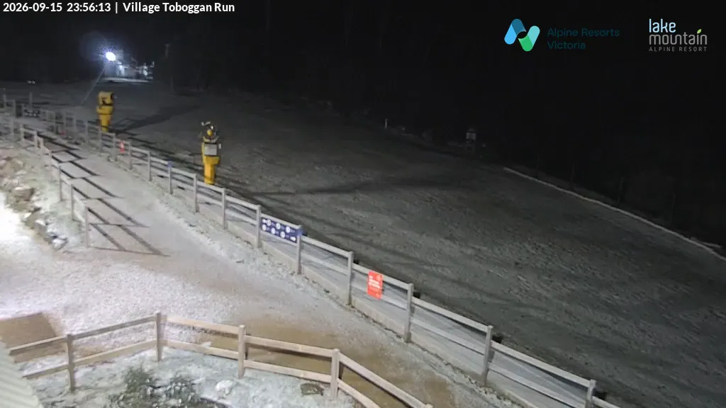 Lake Mountain Village Toboggan Run snow cam captured at 15 September 2026 at 11:57 pm AEST